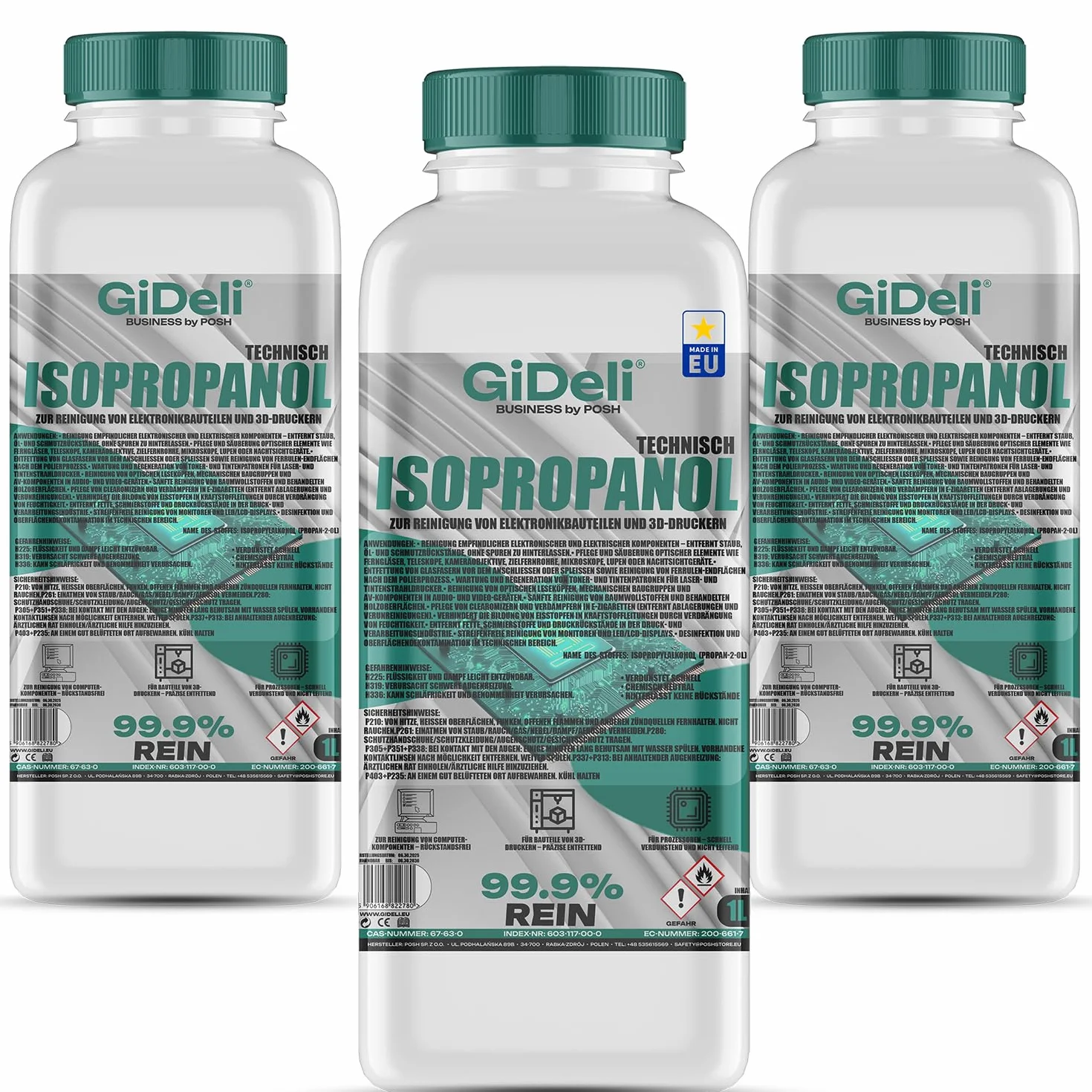 GiDeli Isopropanol techniczny 3 x 1 l – alkohol izopropylowy 99,9%
