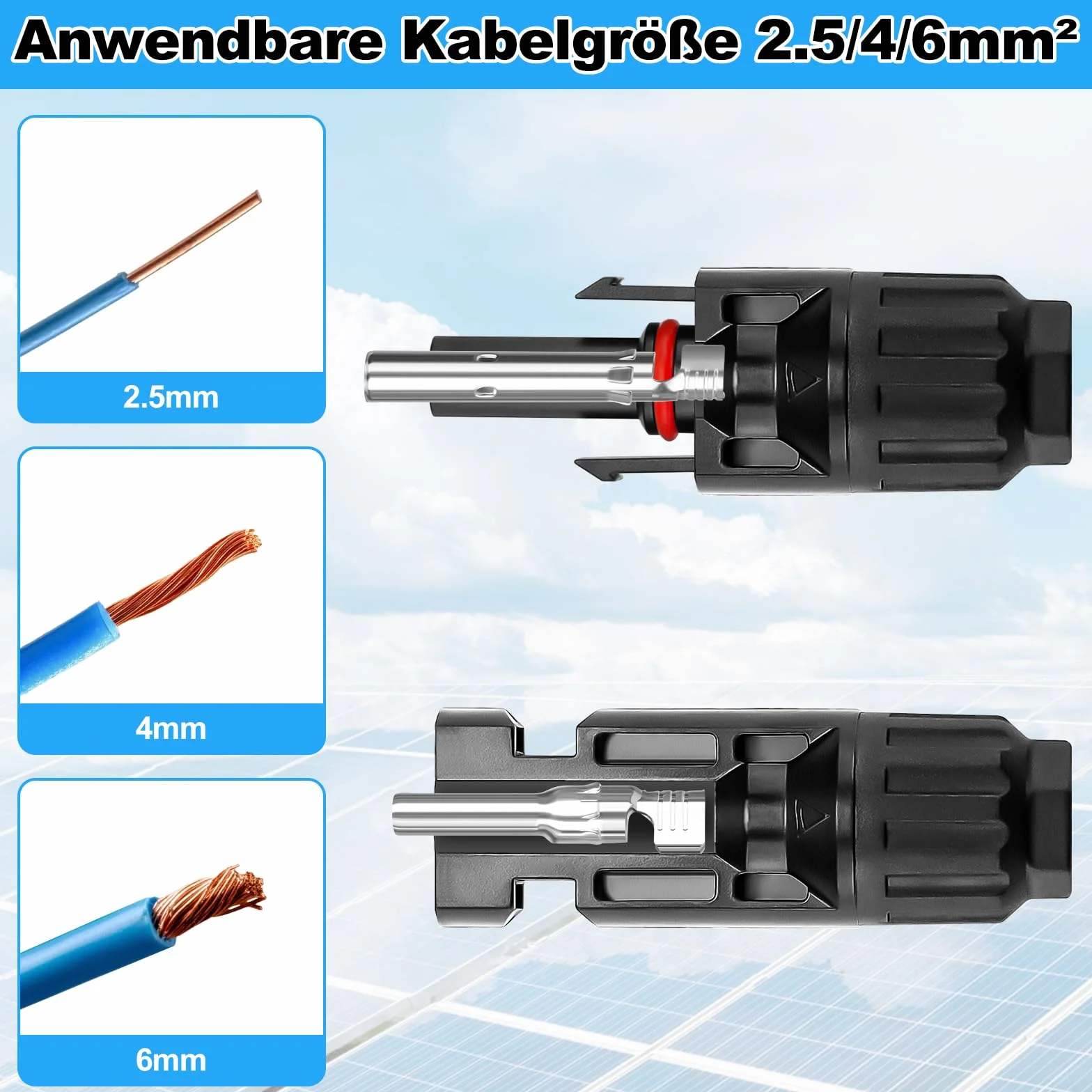 Guokukey PV zestaw wtyczek solarnych męskie/żeńskie IP67 2,5/4/6 mm²