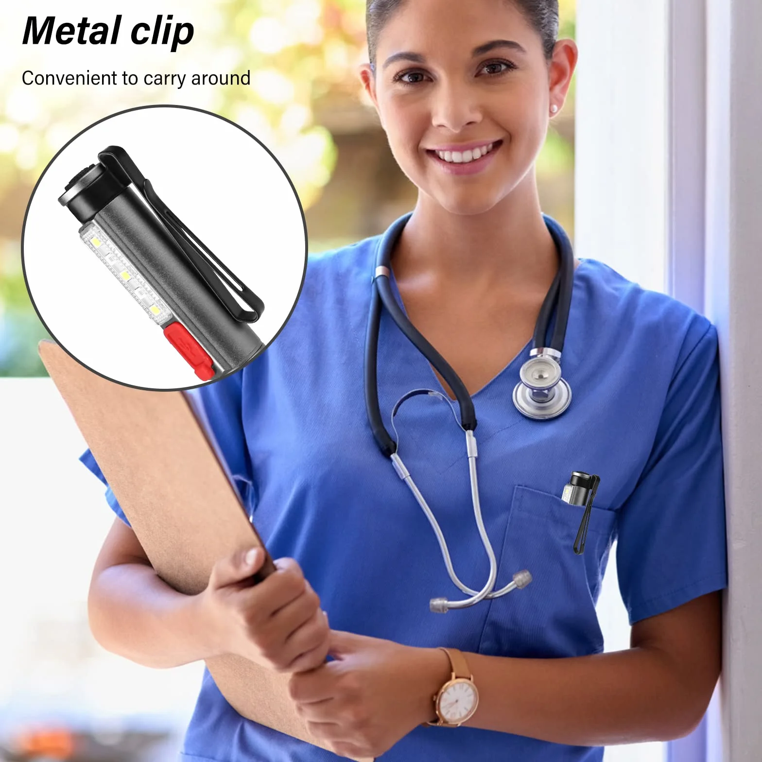 Medyczne pióro LED, lampa diagnostyczna, penlight medyczny, lampka diagnostyczna, długopis wielokrotnego użytku, z kubkiem dla pielęgniarek lekarzy z klipsem do kieszeni