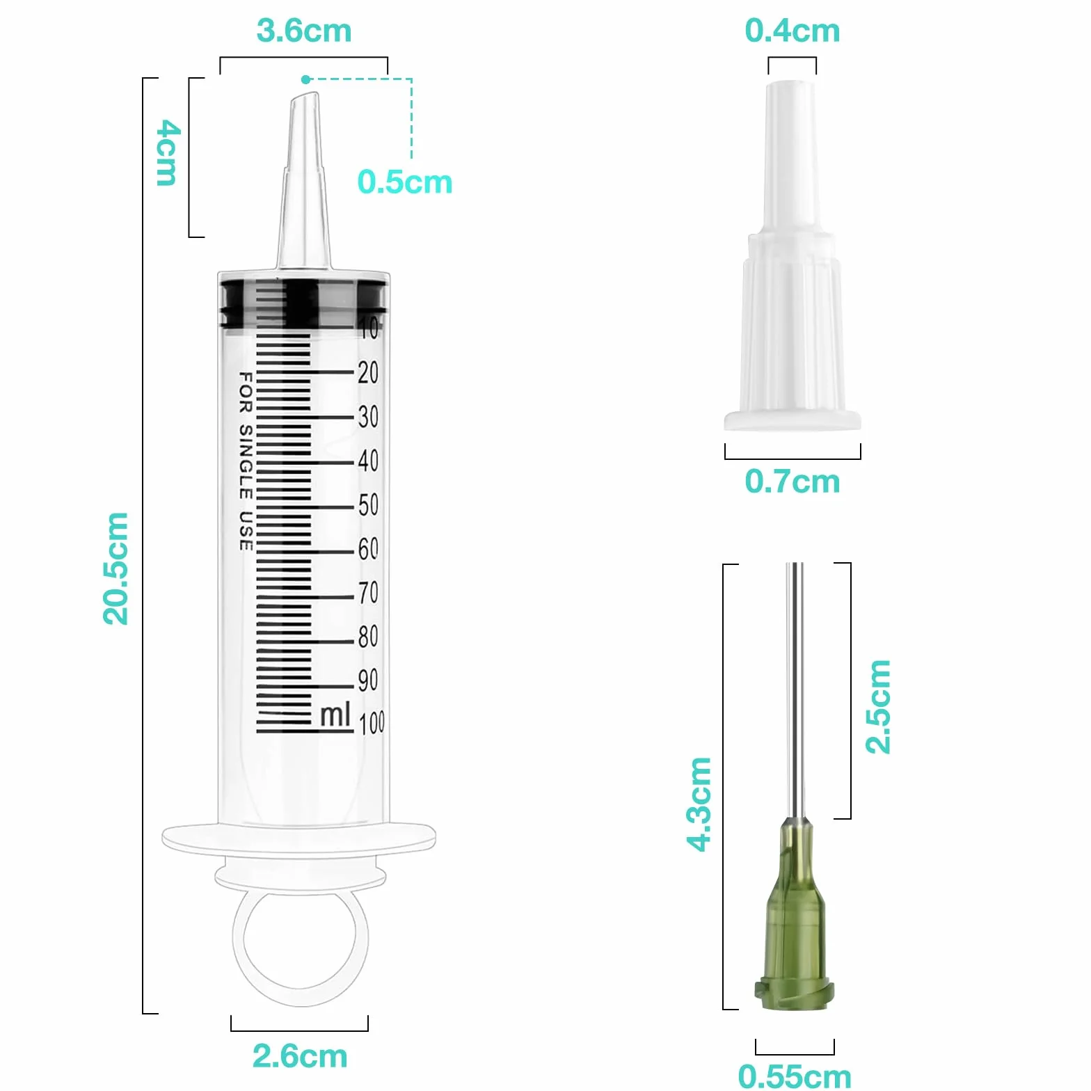 Strzykawka 100 ml z tępą igłą, 5 sztuk strzykawek 100 ml, sterylnie zapakowana, strzykawka dozująca, wielokrotnego użytku, do karmienia, nawadniania roślin, oleju silnikowego lub płynu hamulcowego