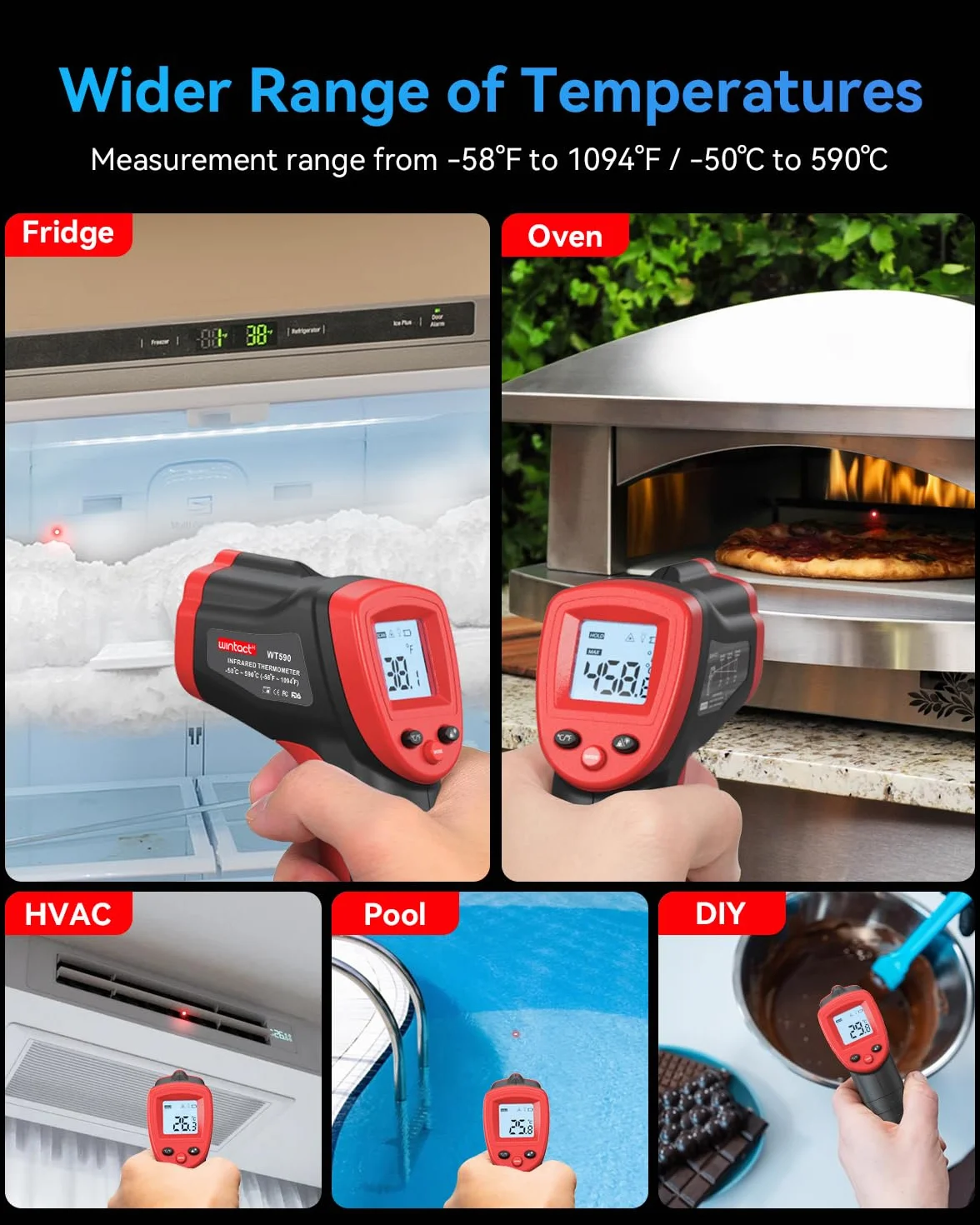 Wintact Termometr na podczerwień -50℃~380℃ laser cyfrowy z samokalibrowaniem