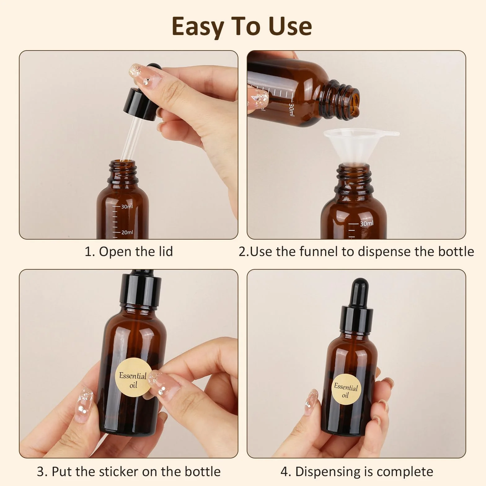 8 butelek z pipetą 30 ml, butelki z brązowego szkła, butelka apteczna, z pipetą do olejków eterycznych, olejków perfumowanych, aromaterapii (30 ml – 8)