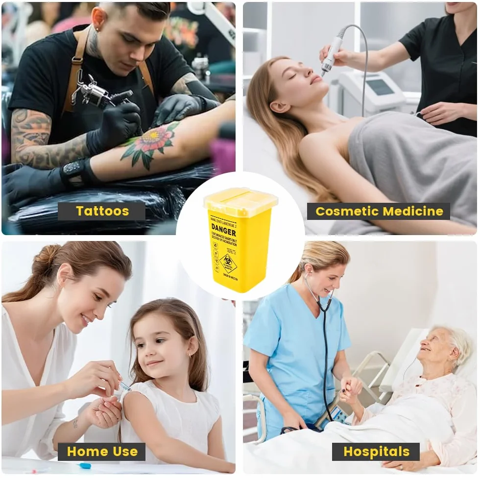 XPJBCK 6 szt. Pojemnik jednorazowe igły z klapką, 1 litrowy pojemnik na igły jednorazowe, bezpieczne przechowywanie odpadów medycznych Wielokrotne zastosowanie do tatuażu i kliniki