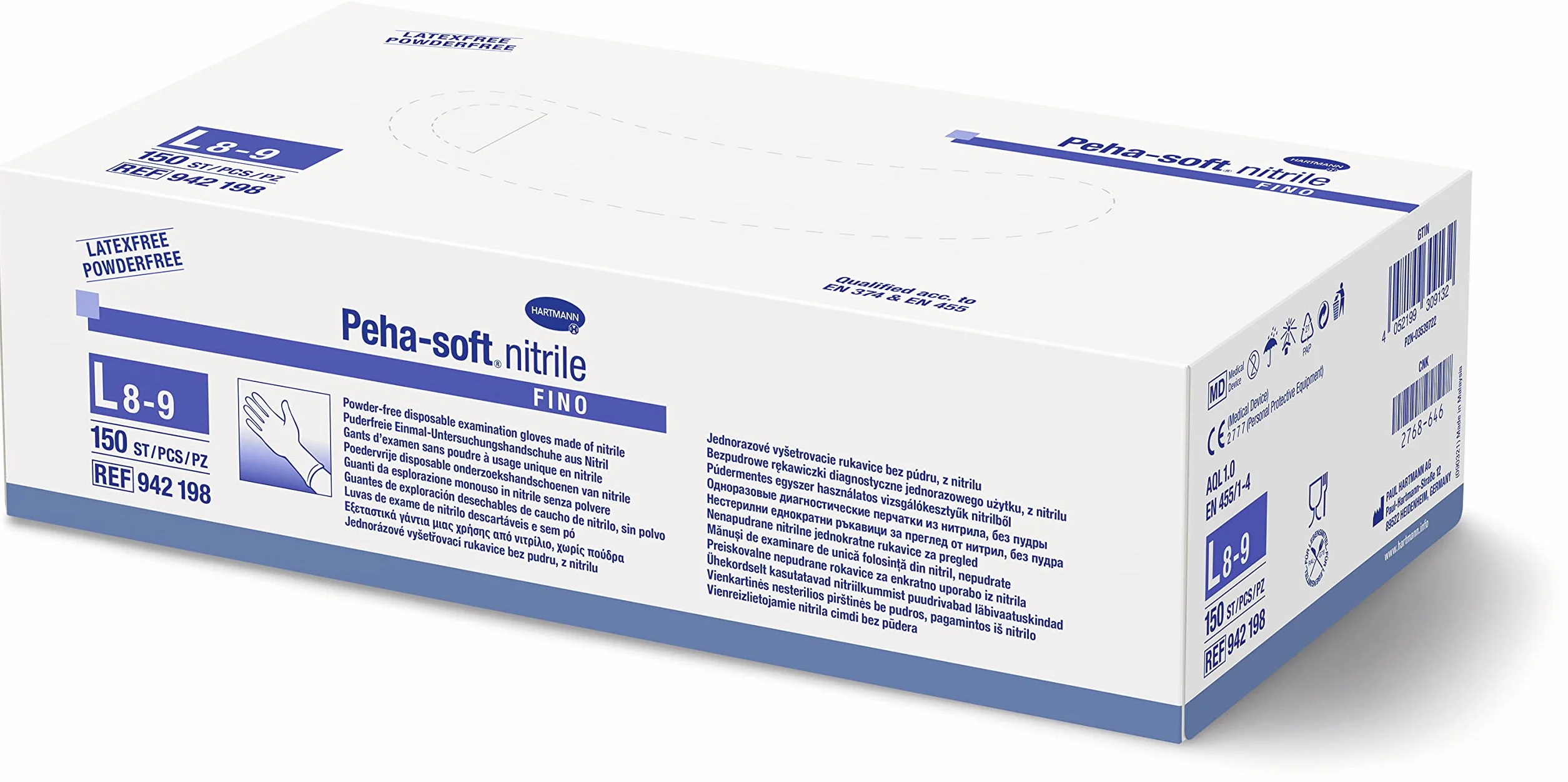 Peha-soft nitrile fino niesterylne rękawice do badań bez pudru rozmiar L 150 sztuk