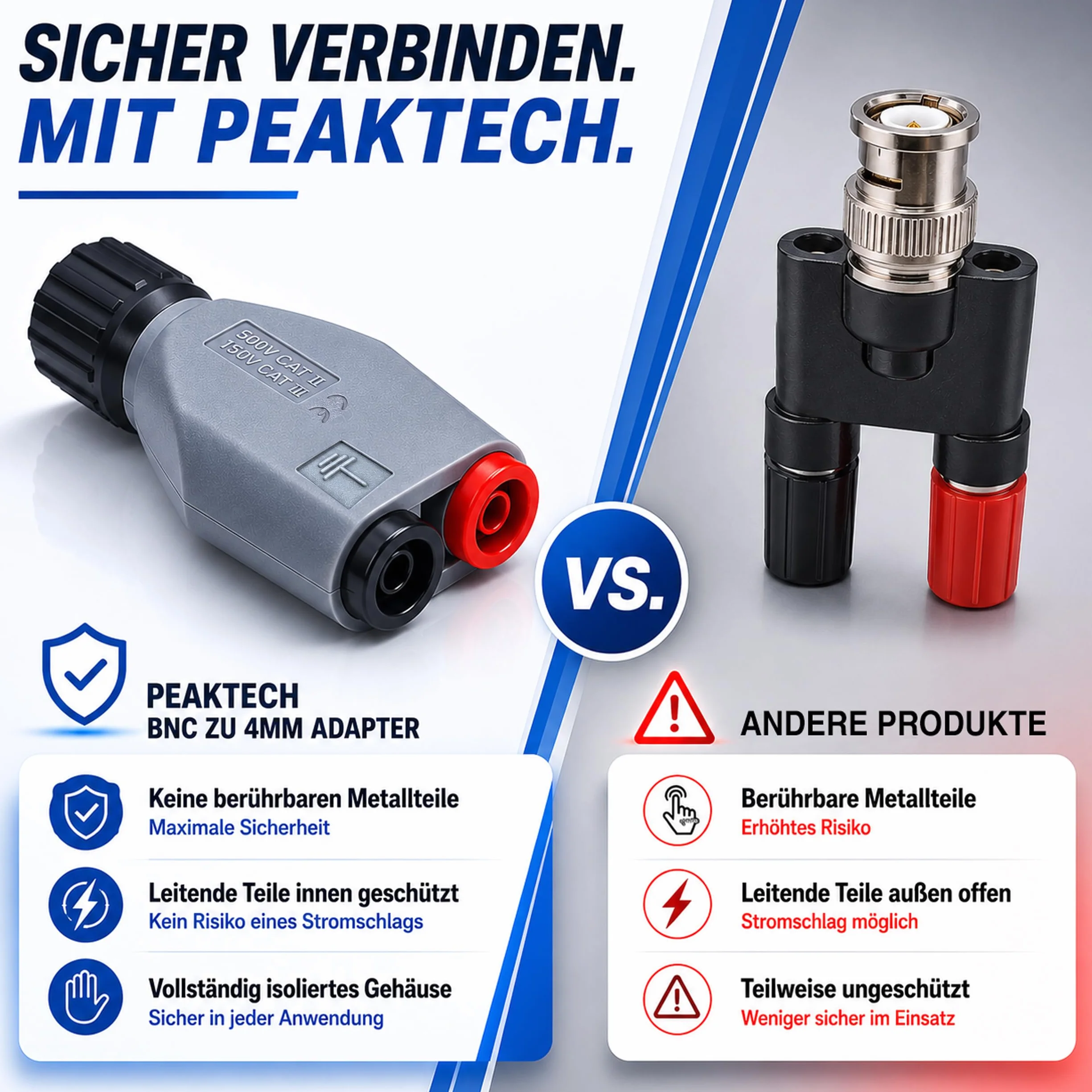 PeakTech P 7055 BNC adapter wtyczka bananowa gniazda akcesoria do oscyloskopu 4 mm izolowany