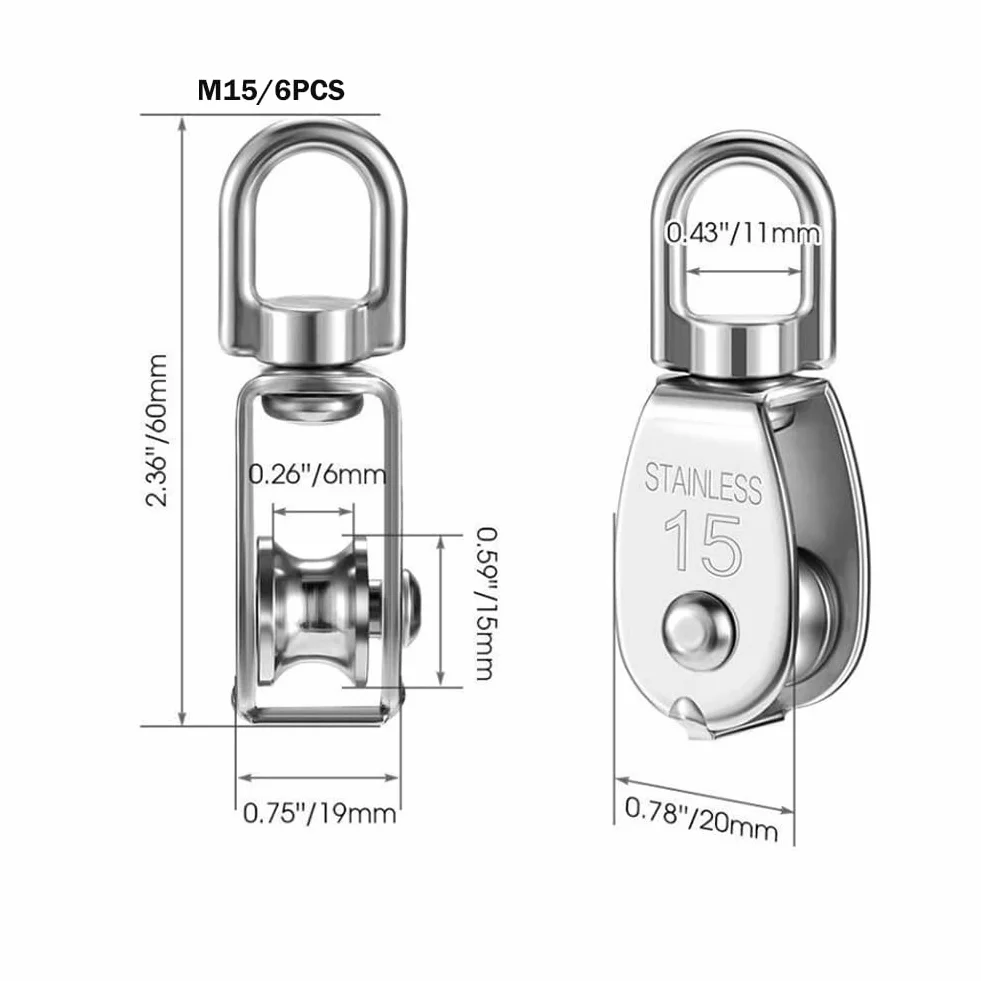 Zestaw rolek odchylających M15 ze stali nierdzewnej 304, obrotowy wielokrążek, nośność 35 kg