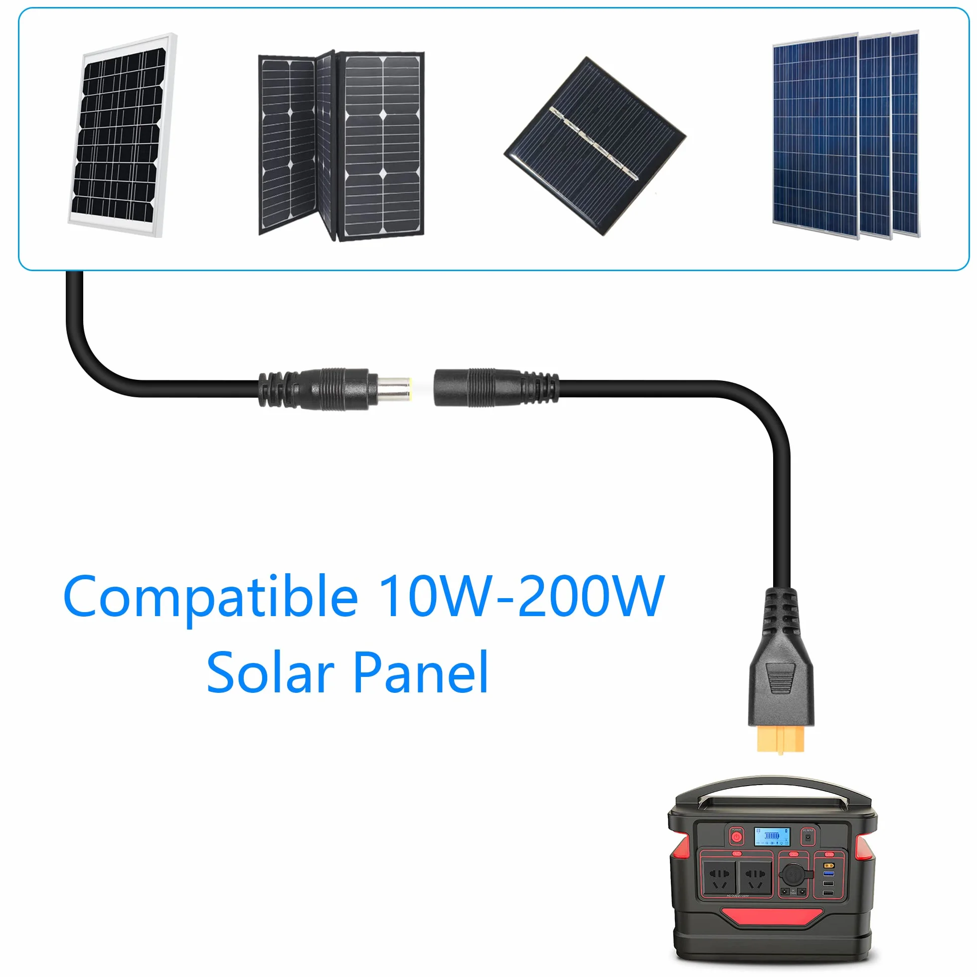 Adapter wtyczki XT60 na DC 8 mm, gniazdo XT60 na DC 7,9 mm x 0,9 mm, gniazdo 14AWG, kabel zasilający, do przenośnej elektrowni, generatora solarnego, panelu słonecznego (1 m/3 m)