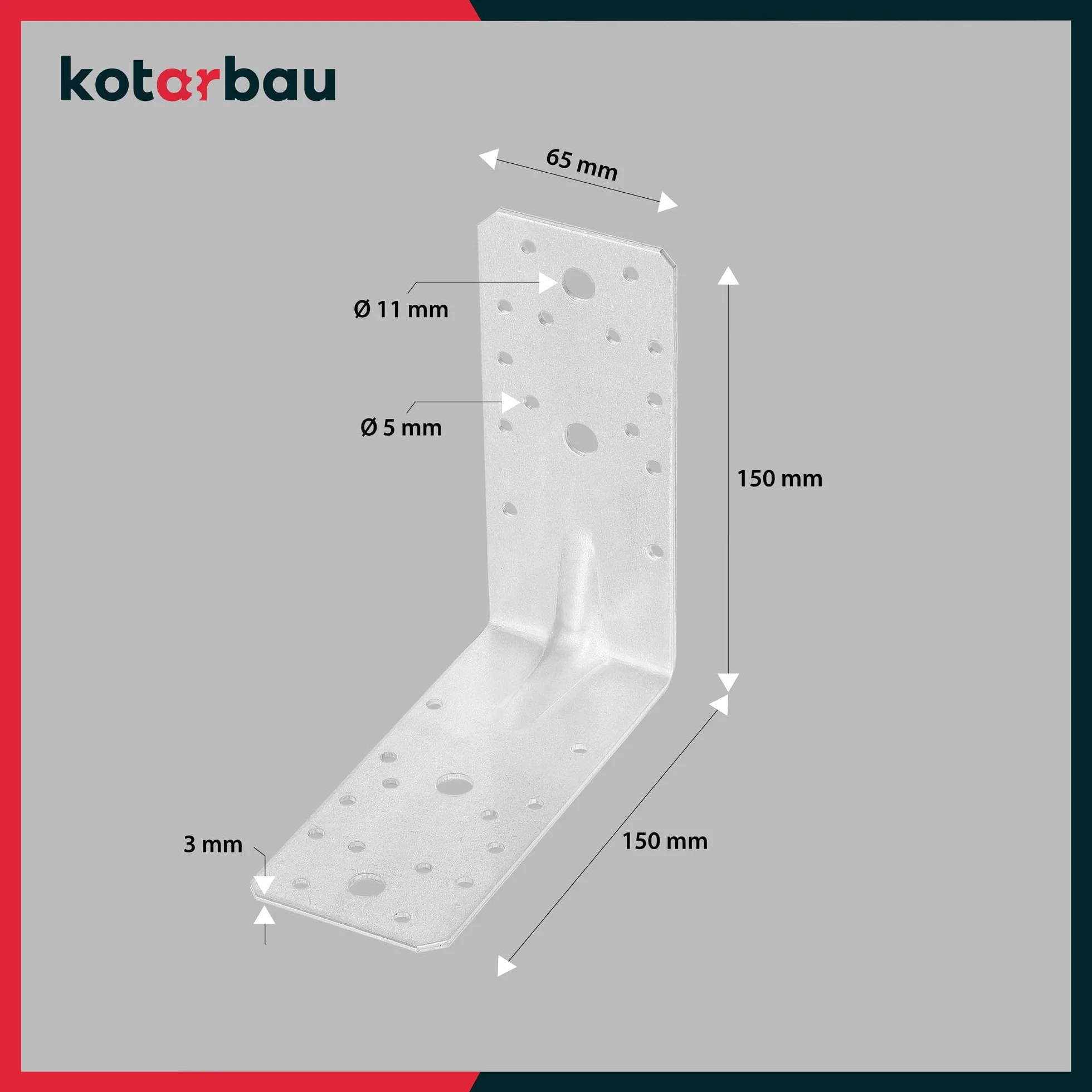 KOTARBAU Kątownik Ciesielski 150 x 150 x 65 mm Stal ocynkowana z Przetłoczeniem 12 szt.