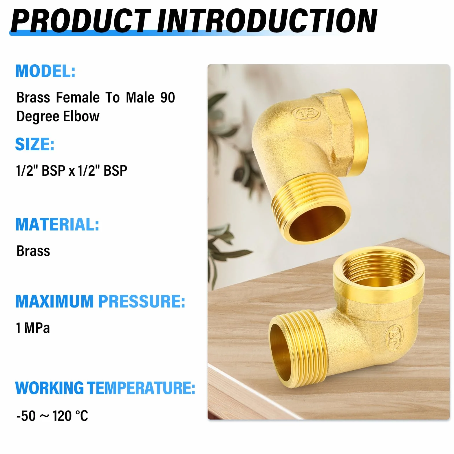 TAILONZ PNEUMATIC 2 szt. Kolanko uliczne Barstock 90 stopni, 1/2 cala BSP żeńska rura do 1/2 cala BSP żeńska mosiężna złączka do rur