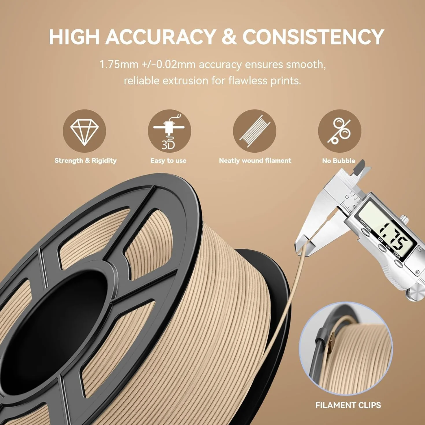 JAYO PLA filament do drukarki 3D 1,75 mm drewno 15% włókna drzewne szpula 1,1 kg