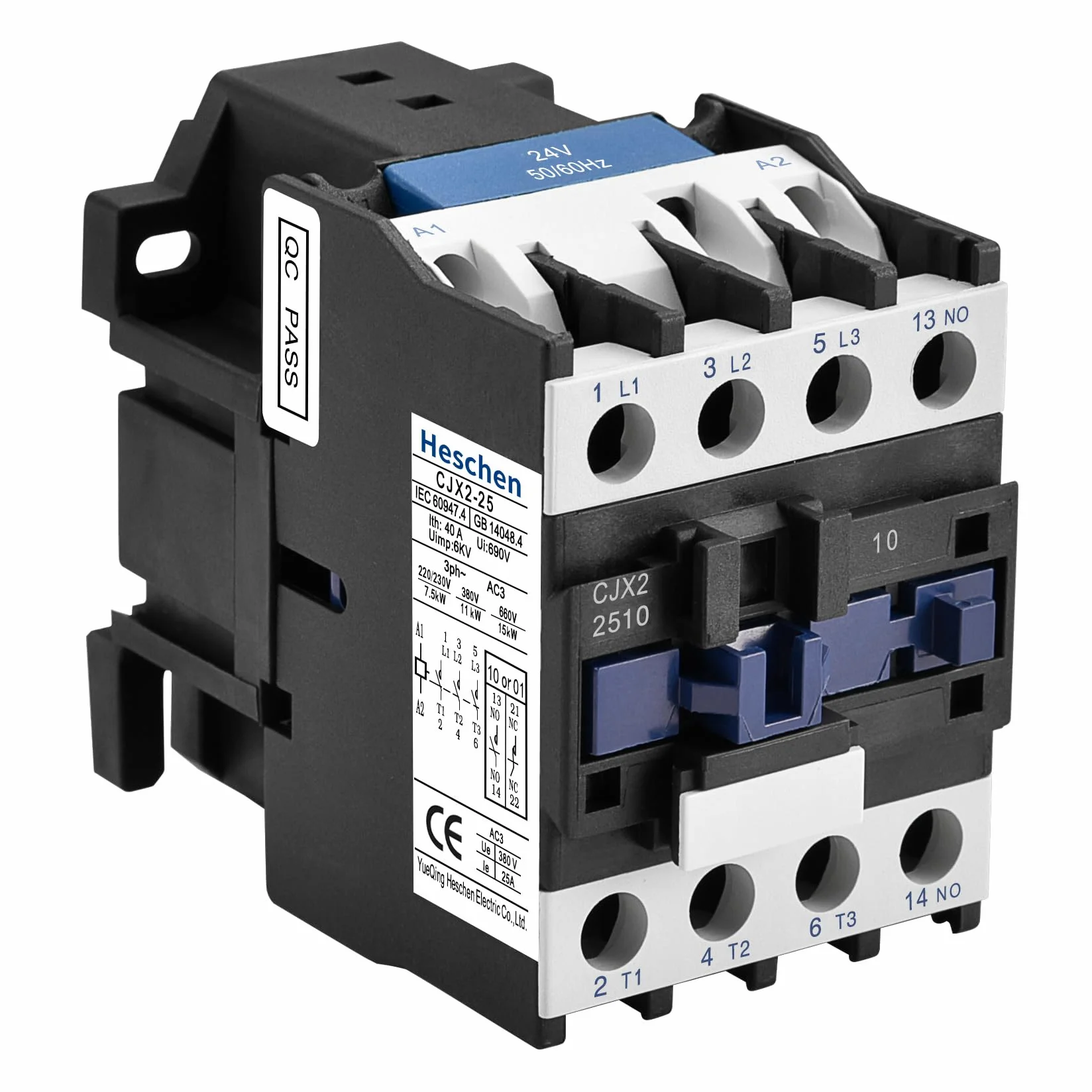 Heschen Stycznik AC, CJX2-2510, cewka 24 V 50/60 Hz, 3P, 3-biegunowa, normalnie otwarta, Ie 25 A, Ue 380 V