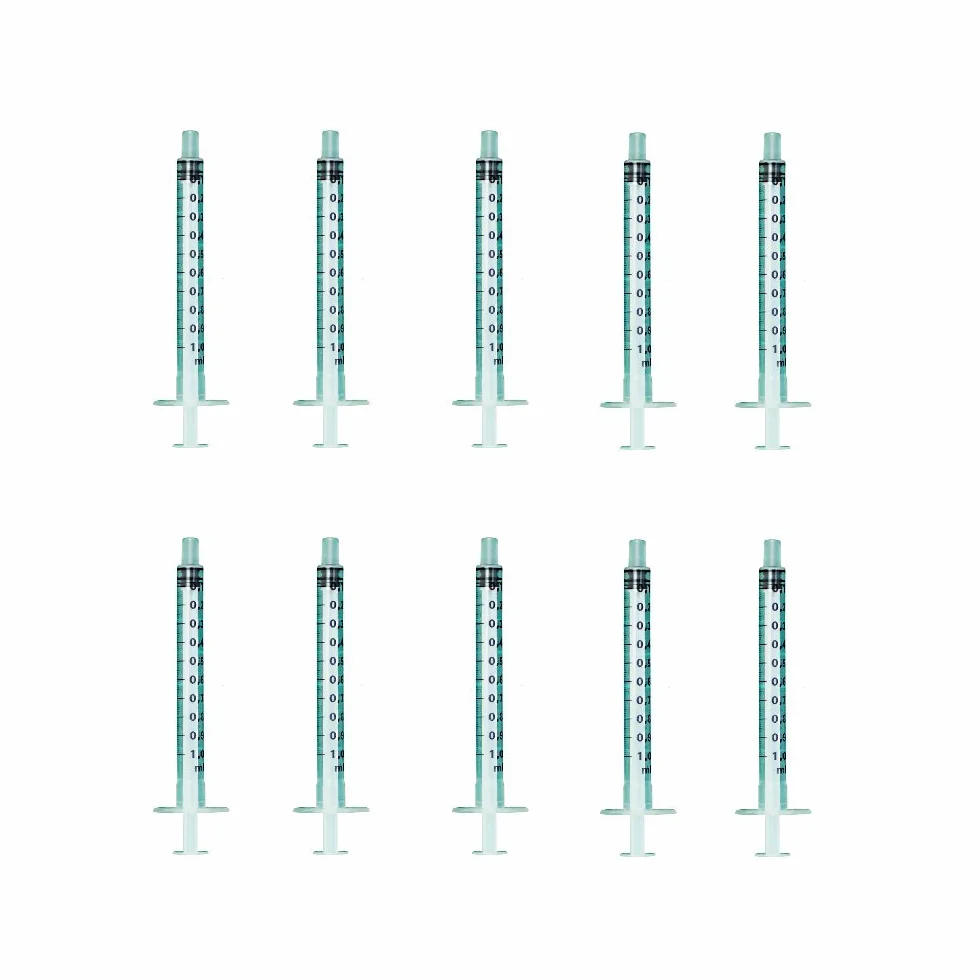 Strzykawki jednorazowe, 10 x 1 ml, różne ilości – 10, 20, 50 sztuk strzykawek dozujących i 50 sztuk, pojedynczo zapakowane sterylnie