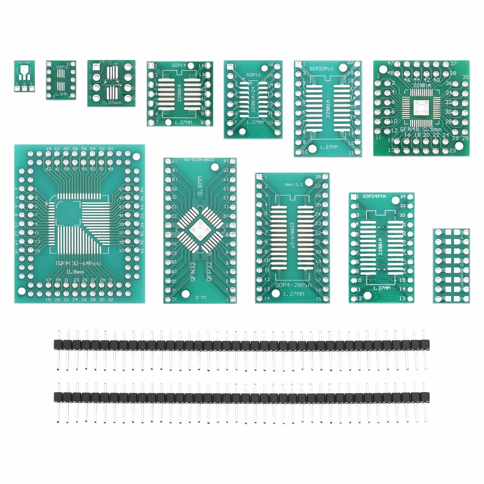 Zestaw SMD do DIP adapter płytki SOP8 SOP10 SOP14 SOP16 SOP20 SOP24 SOP28 0402 0603 0805 SMT SOT89 SOT223 TQFP100 QFN32 QFN44 QFN48 2,54 mm nagłówek pinów