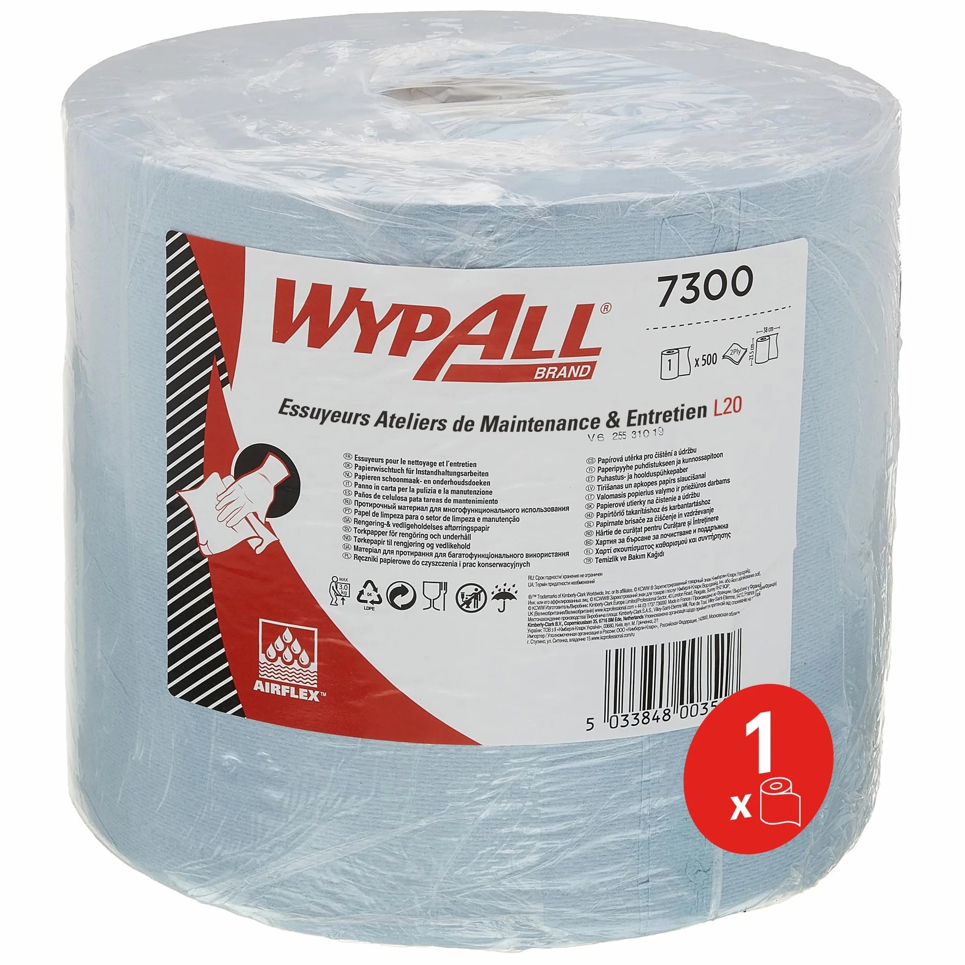 Rolka Jumbo z ręcznikami papierowymi do czyszczenia i prac konserwacyjnych WypAll 7300 L20, 2-warstwowy, niebieski (1 rolka x 500 arkuszy)