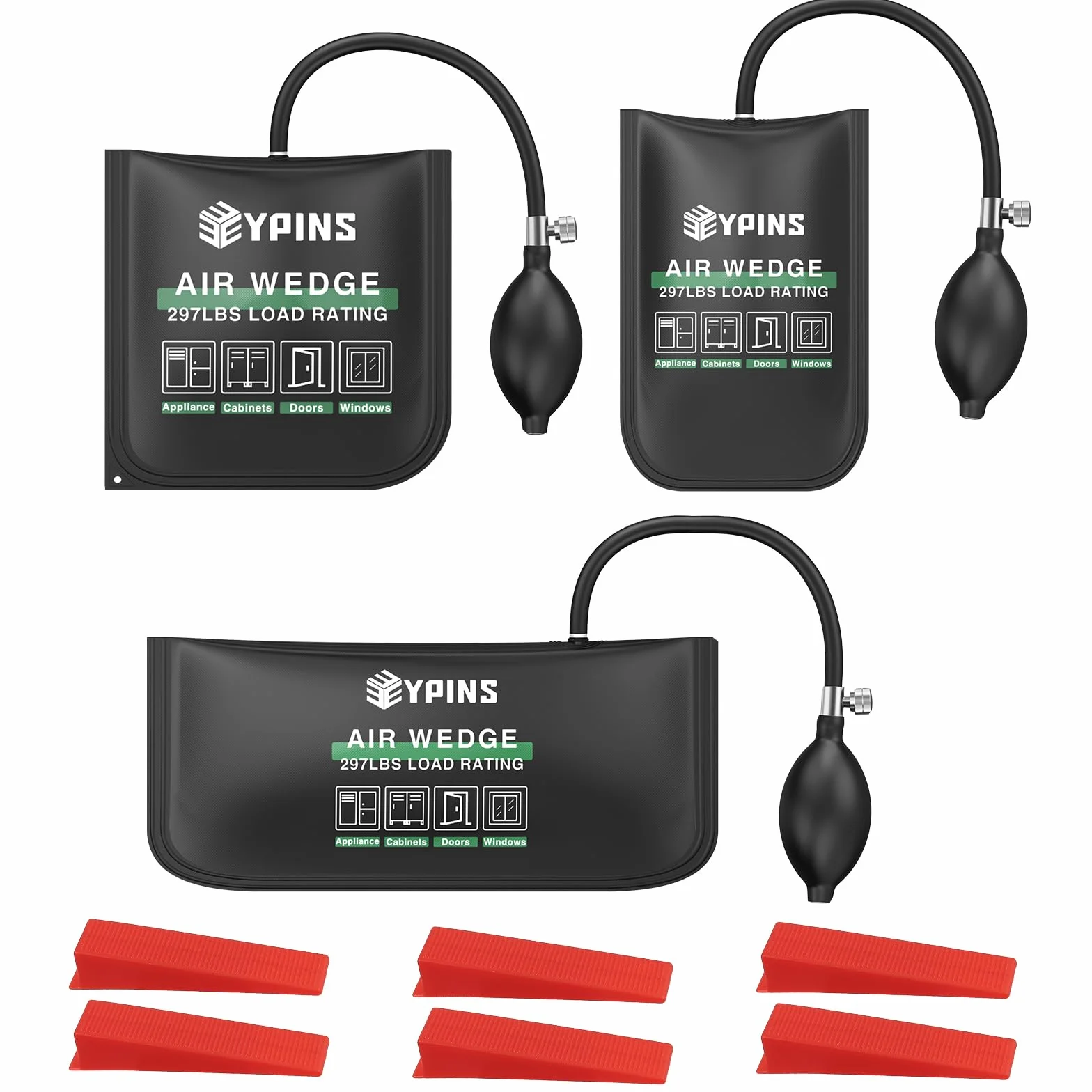 EYPINS 3 szt. nadmuchiwanych poduszek z pompką powietrza i 6 plastikowymi klinami - uniwersalny system do montażu drzwi/okien, podnoszenia ciężkich przedmiotów do samodzielnego wykonania / instalacji