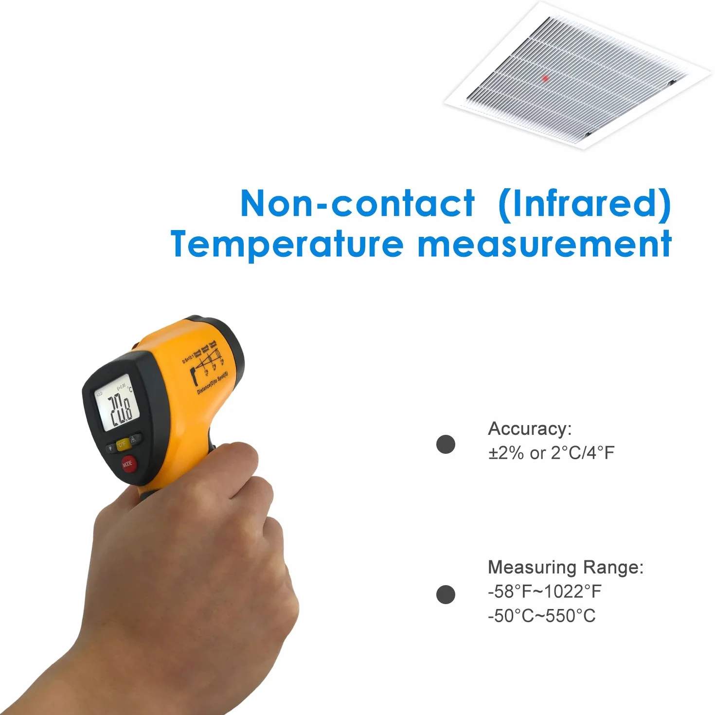 Helect (nie dla ludzi) cyfrowy termometr laserowy na podczerwień, pirometr (-50°C do 550°C) z podświetleniem LCD