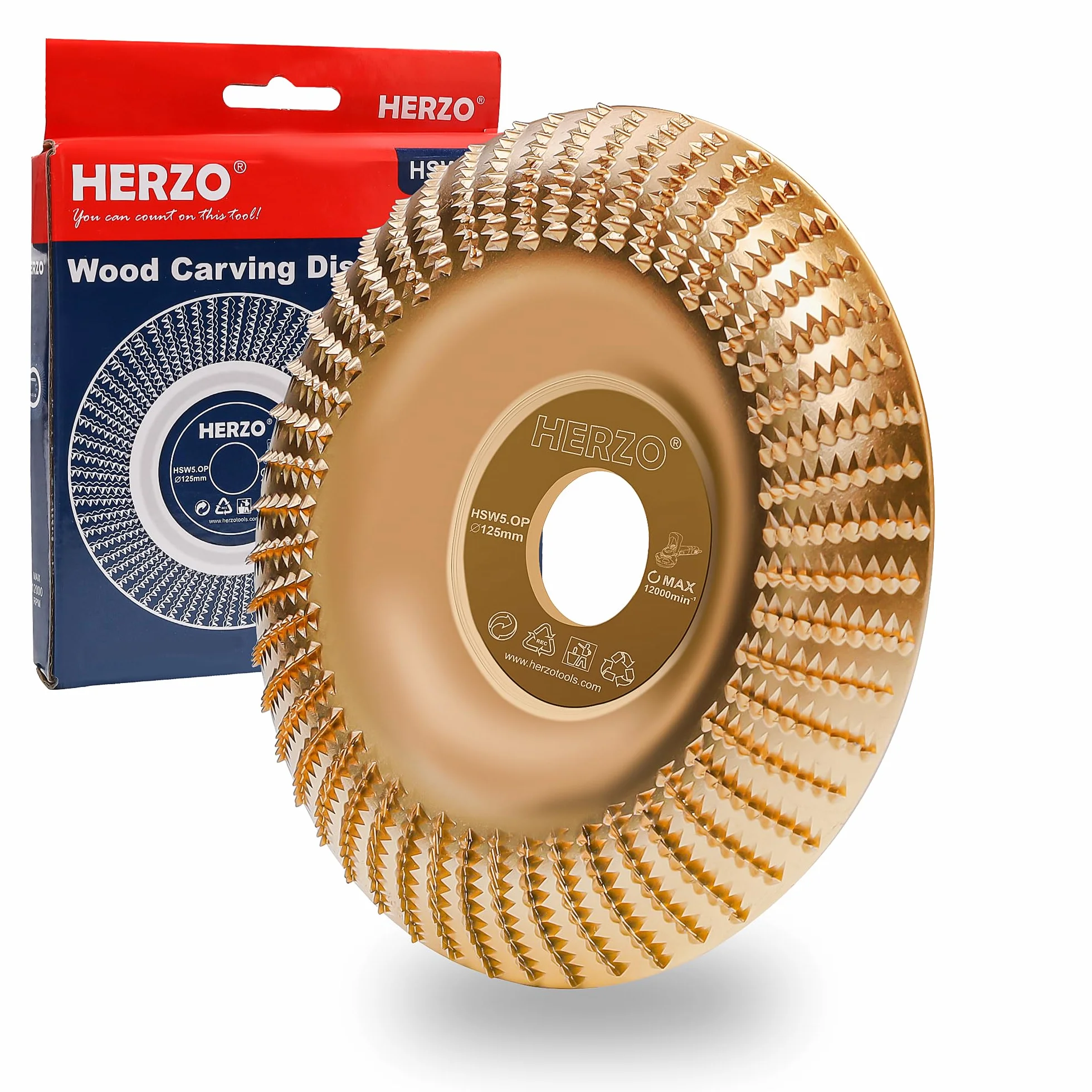 HERZO Tarcza do rzeźbienia w drewnie do szlifierki kątowej (Ø 125 mm x 22,2 mm), tarcza szlifierska do formowania, węglika wolframu, szlifowania i cięcia