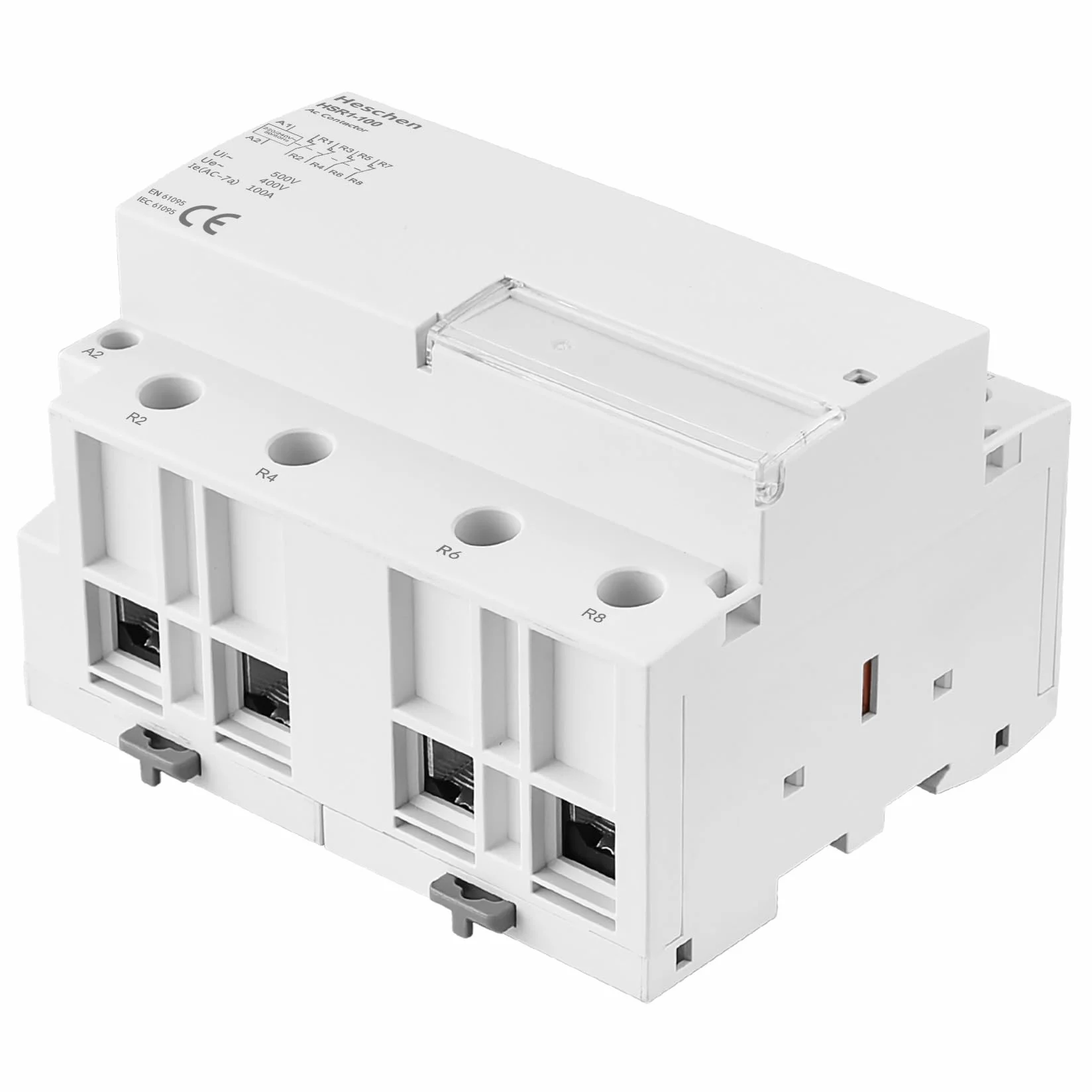 Heschen Domowy stycznik prądu zmiennego, HSR1-100, Ie 100A, 4-biegunowy, cztery normalne zamknięte, napięcie cewki AC 220 V, 35 mm montaż na szynie DIN
