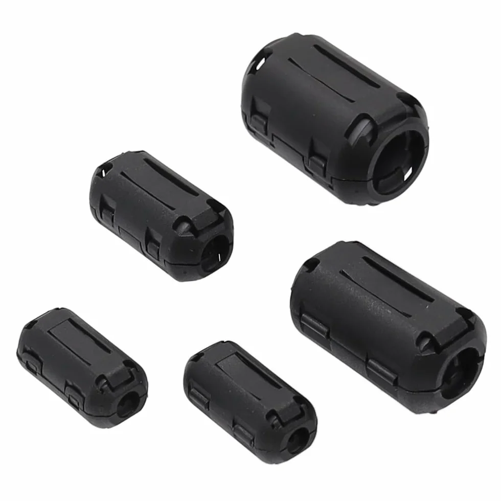 40 sztuk rdzeni ferytowych Filtry ferytowe 5 różnych rozmiarów Składane rdzenie ferytowe Czarne Pierścienie ferytowe z zaciskanym kablem Zestaw 3,5 mm, 5 mm, 7 mm, 9 mm, 13 mm Średnica