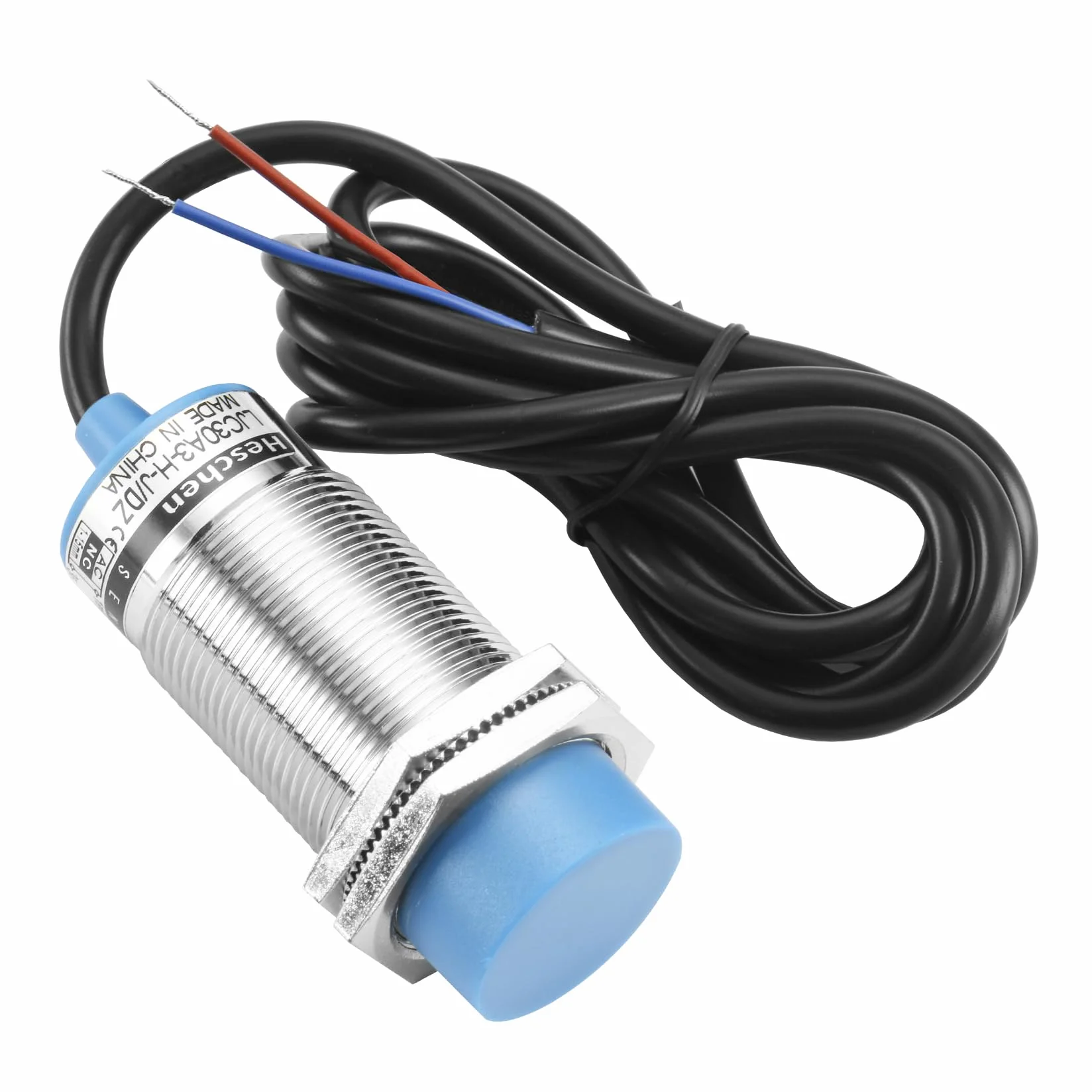 Heschen Pojemnościowy czujnik zbliżeniowy LJC30A3-H-J/DZ 1-15 mm 90-250 VAC 400 mA normalnie zamknięty (NC) 2 kable, pojemnościowy, automatyczny, szary, niebieski
