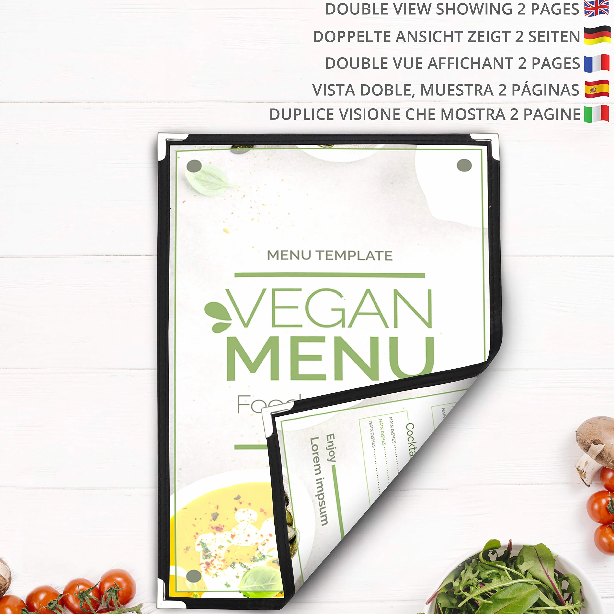 Belle Vous Dwustronne Ramki na Menu A5 (10 Szt.) - Dwustronne Menu w Stylu Amerykańskim - Czarne, Składane Przezroczyste Ramki na Menu z Chronionymi Narożnikami - Restauracja, Bar, Kawiarnia