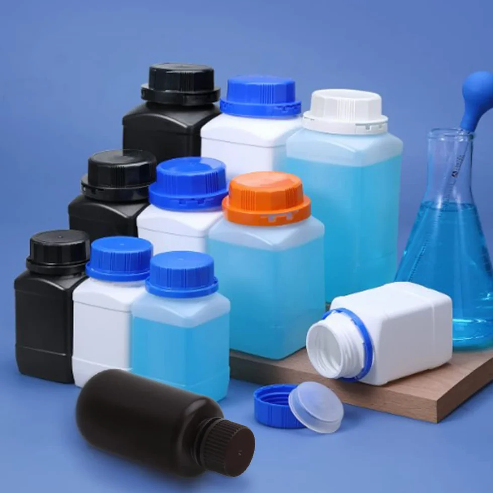 Othmro Plastikowe butelki o pojemności 970 ml, laboratoryjne butelki na odczynniki chemiczne, 1000 ml, szeroki otwór, płynne solidne kwadratowe butelki, pojemnik do przechowywania próbek,
