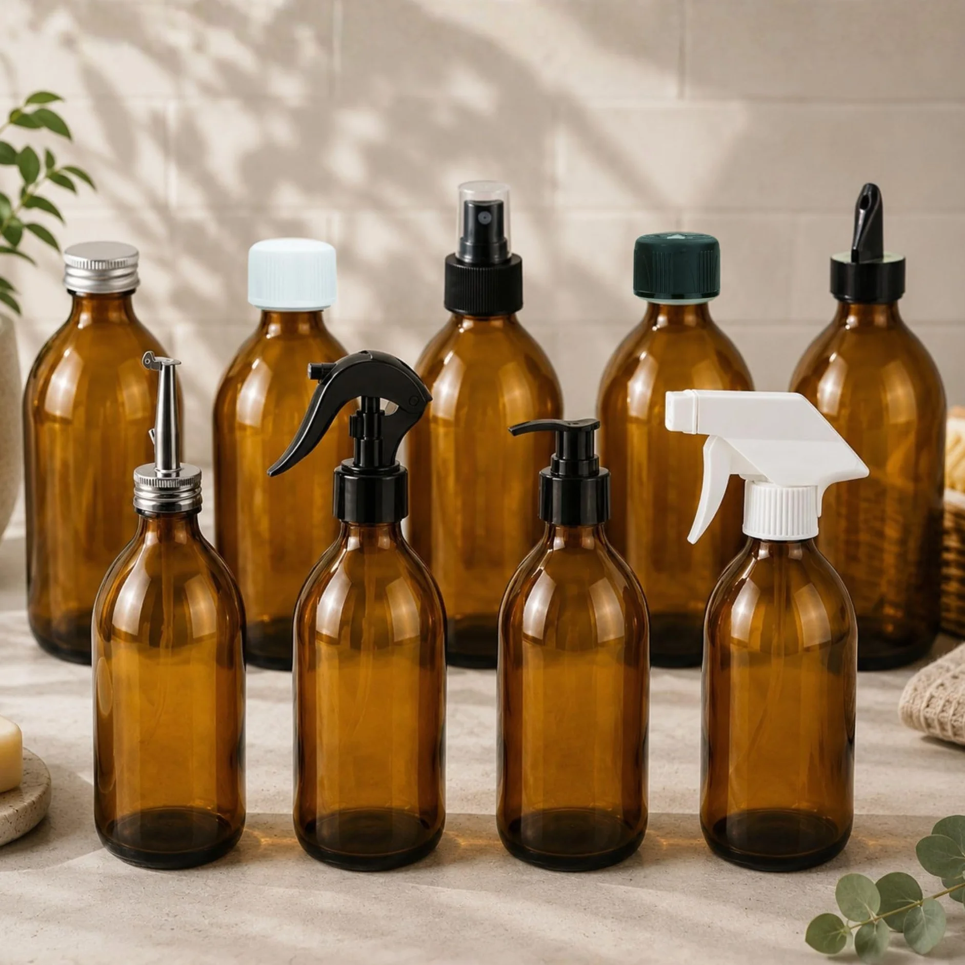 Mikken Brązowe Butelki Szklane 500 ml z Zakrętką