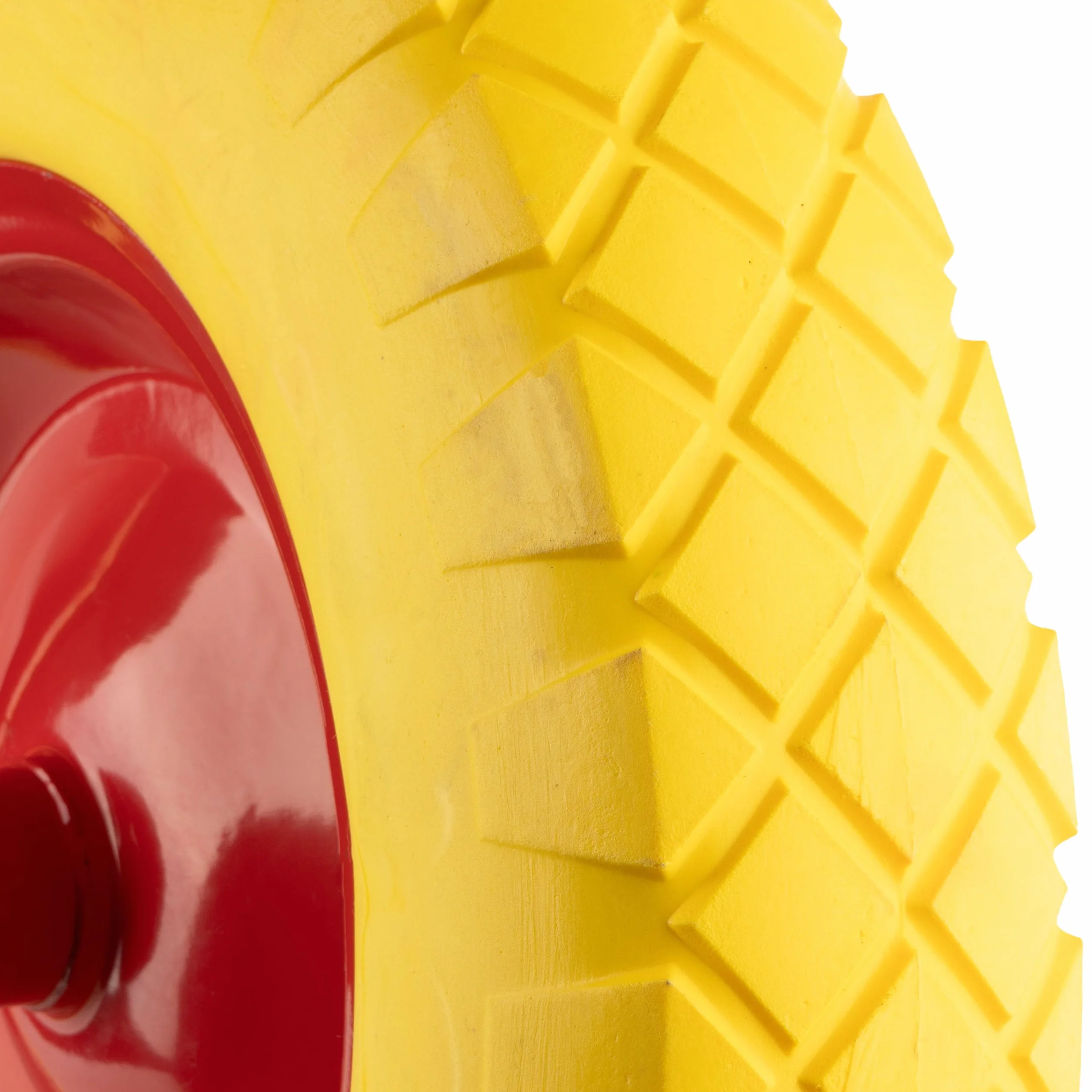 Koło do Taczki Pełne Stałe 4.00-8 PU Żółta Guma Wysokiej Jakości Bezdętkowe Metalowa Felga z Ośką max 130kg