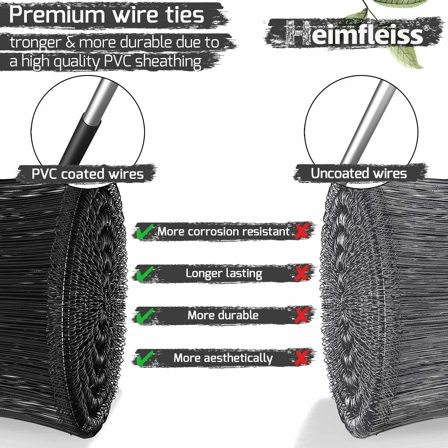 Heimfleiss® Drut rzymski zaizolowany czarny 1,4 x 100-300 mm 1000 szt. nierdzewny do wiązania betonowego z Niemiec