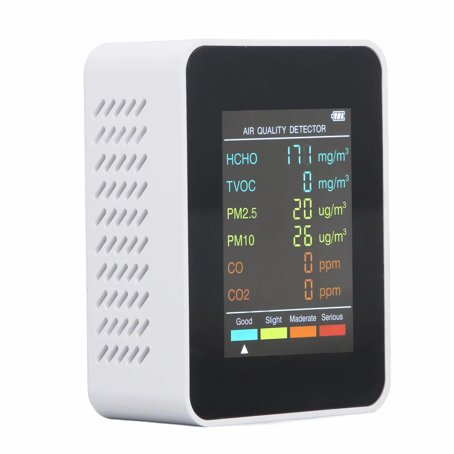 Miernik CO2 Jakości Powietrza Przenośny Detektor Dwutlenku Węgla z Podświetlanym Ekranem LCD CO2 TVOC HCHO PM2.5 PM10 Biały