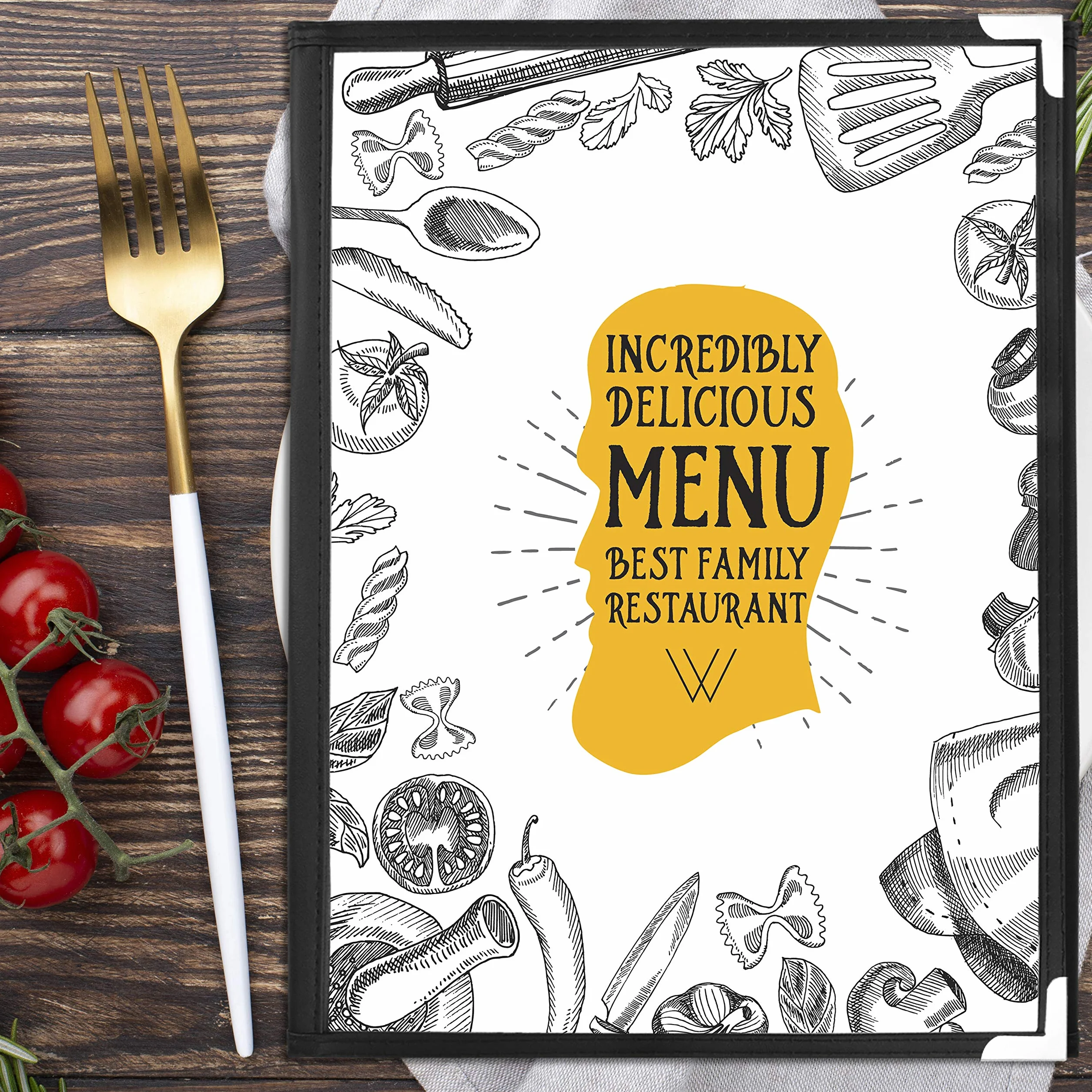 Kurtzy Potrójnie Składane Okładki na Menu A4 (5 Sztuk) - Dwustronne Okładki na Menu w Amerykańskim Stylu - Czarne Okładki na Menu z Ochroną Narożników - Do Restauracji, Barów i Kawiarni
