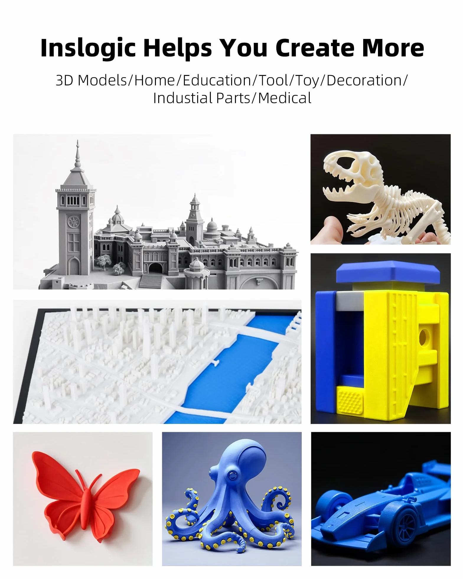 Inslogic Matte PLA Filament 1.75mm Filament 3D z matowym wykończeniem, szpula 1kg, dokładność ±0.02mm, kompatybilna z drukarkami FDM (Biały)