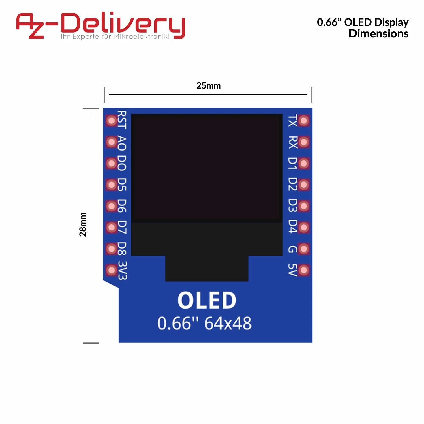 AZDelivery 5 x 0,66 cala osłona wyświetlacza ssd1306 OLED I2C 64x48 pikseli moduł wyświetlacza I2C HW-699 z białymi znakami kompatybilny z D1 Mini, w tym E-Book!