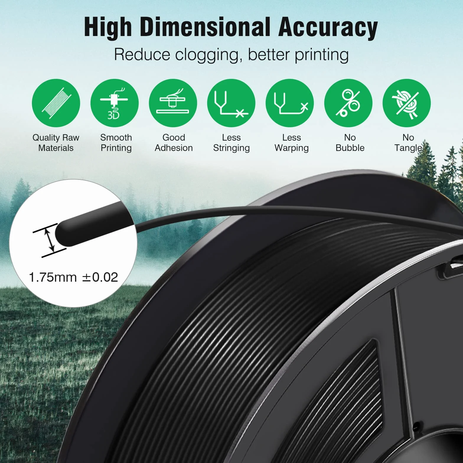 SUNLU ASA Filament 1,75 mm, Odporny na Promieniowanie UV/Deszcz/Ciepło Filament do Drukarek 3D, Wytrzymały Filament 3D, Szpula 1KG ASA Czarny
