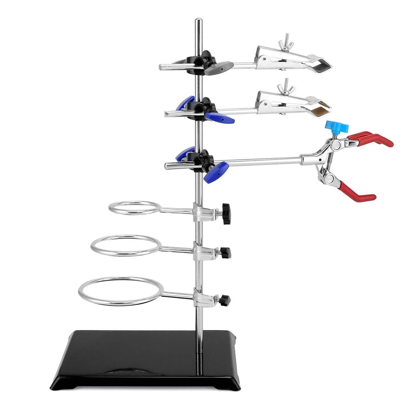 QWORK® Zestaw stojaków laboratoryjnych 60 cm, stojak laboratoryjny z regulowanymi klipsami i okrągłymi taśmami do eksperymentów chemicznych i fizycznych w laboratoriach