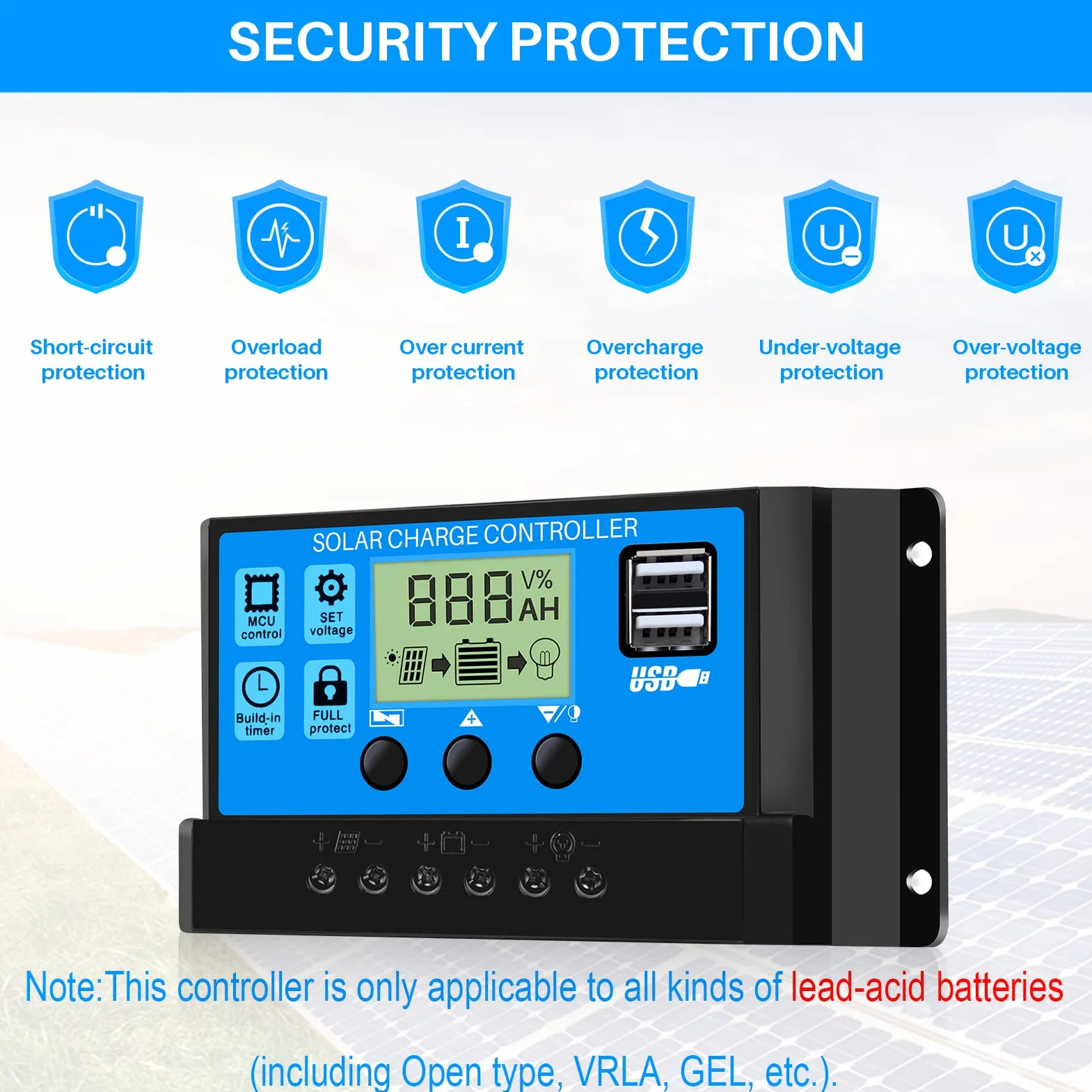 Thlevel Regulator ładowania solarnego 30 A, 12 V/24 V, ładowarka solarna, panel słoneczny, bateria, inteligentny regulator z portem Dual USB 5 V, wyświetlacz LCD (30 A)