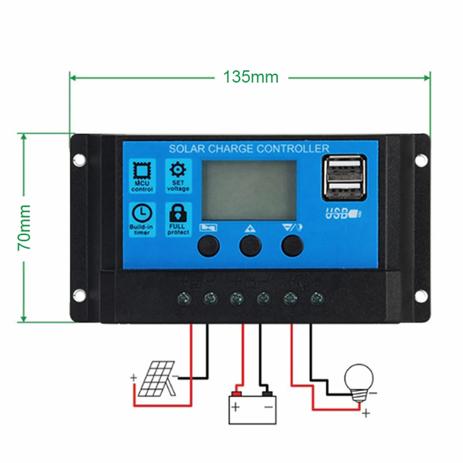 Kontroler ładowania słonecznego, 60A/50A/40A/30A/20A/10A 24 V automatyczna ładowarka słoneczna, kontroler ładowania MPPT, kontroler 12 V, panel PWM do paneli słonecznych (60A)