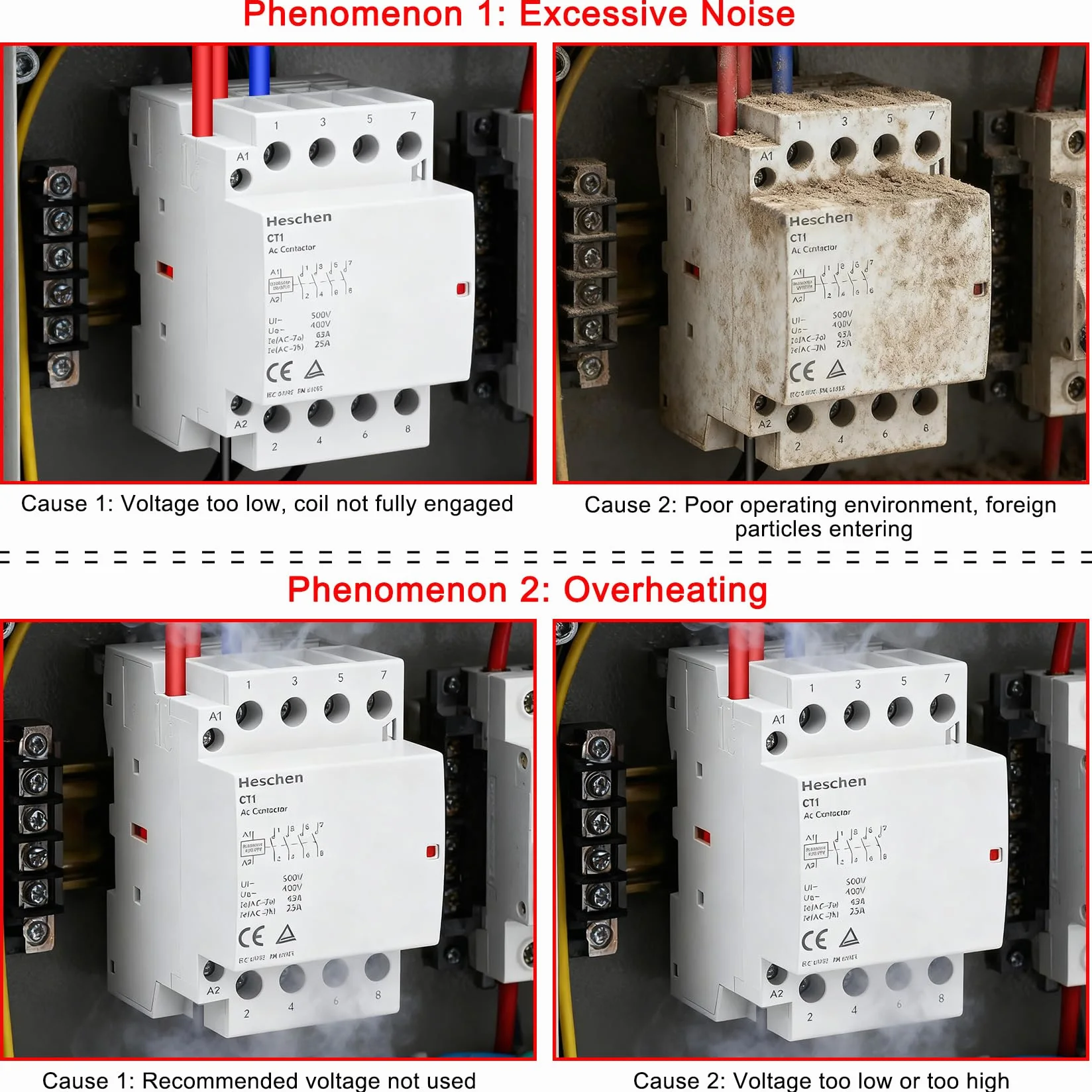 Heschen Stycznik prądu przemiennego do użytku domowego, CT1-63, 4-biegunowy, cztery normalnie otwarte, AC 220 V/240 V, napięcie cewki 35 mm do montażu na szynie DIN