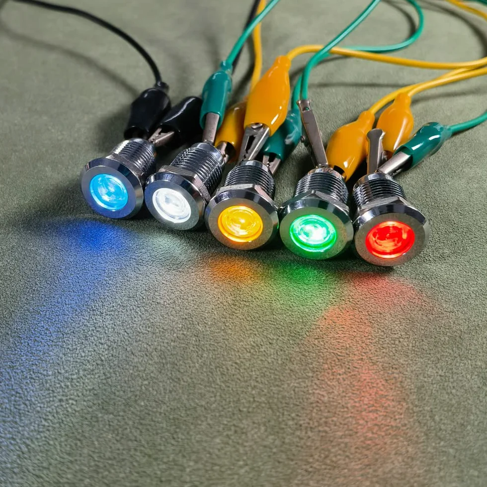 Gebildet 5 szt. 12 mm AC/DC 12-24V stal nierdzewna wodoodporna lampka kontrolna LED metalowa powłoka pilot niestandardowa lampa sygnalizacyjna do deski rozdzielczej wklęsła głowica