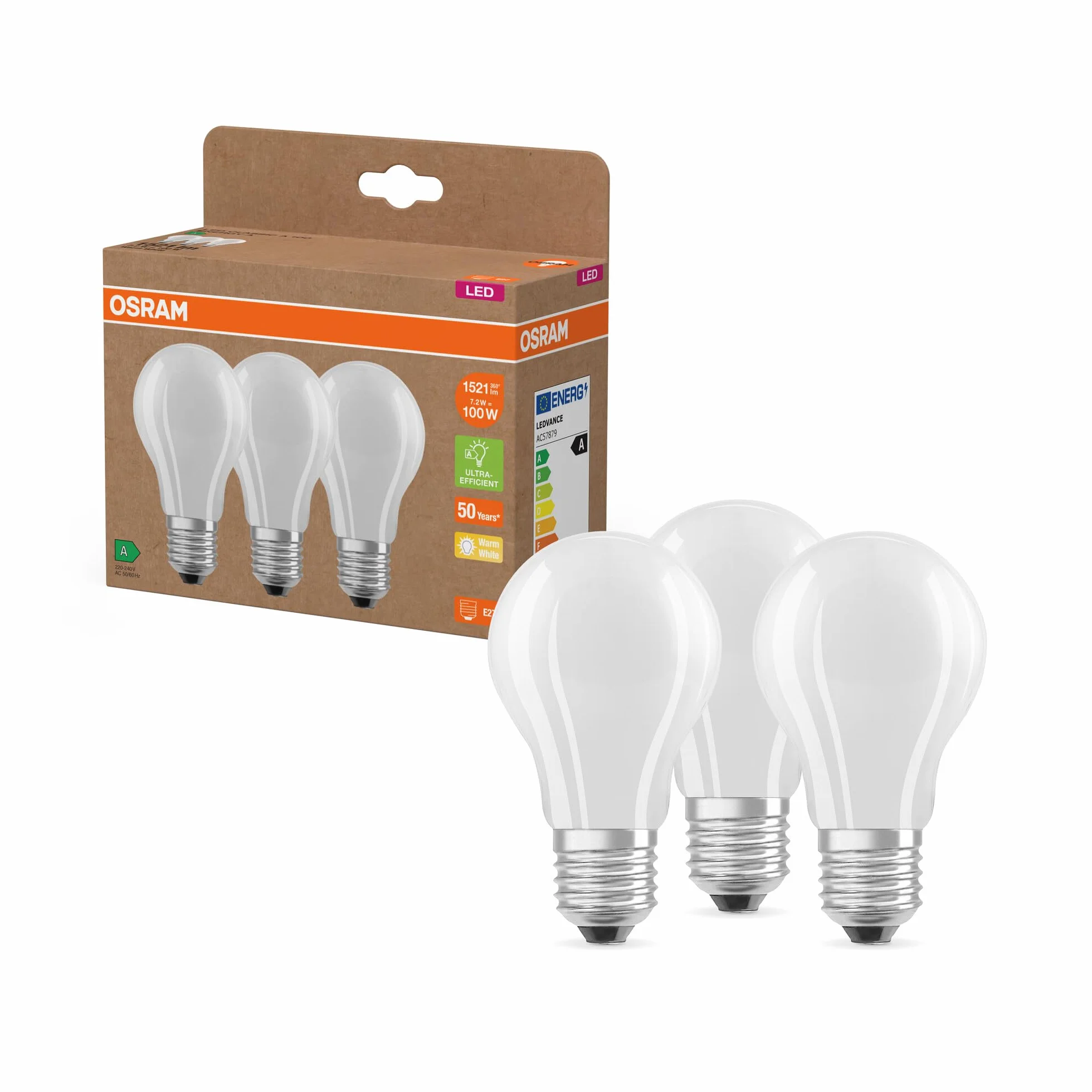 LED LAMPS ENERGY CLASS A ENERGY EFFICIENCY FILAMENT CLASSIC A 7.2W 827 Frosted E27