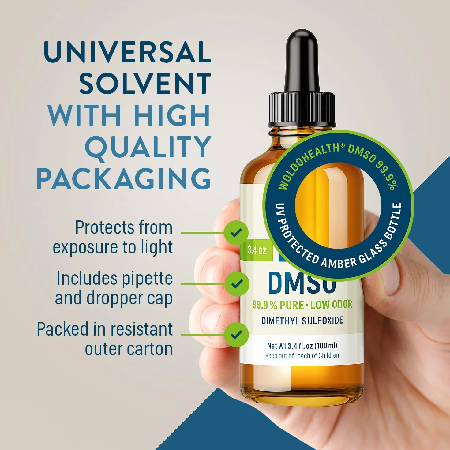 WoldoHealth DMSO 99,9% czystości dimetylosulfotlenek 100 ml jakość farmaceutyczna z pipetą