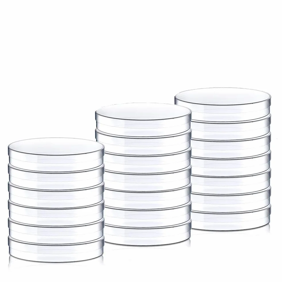 LATRAT 20 szt. Petri Dishes, sterylne plastikowe szalki Petriego, Petri steriles w/pokrywki do laboratorium hodowli komórek tkankowych, 90 mm