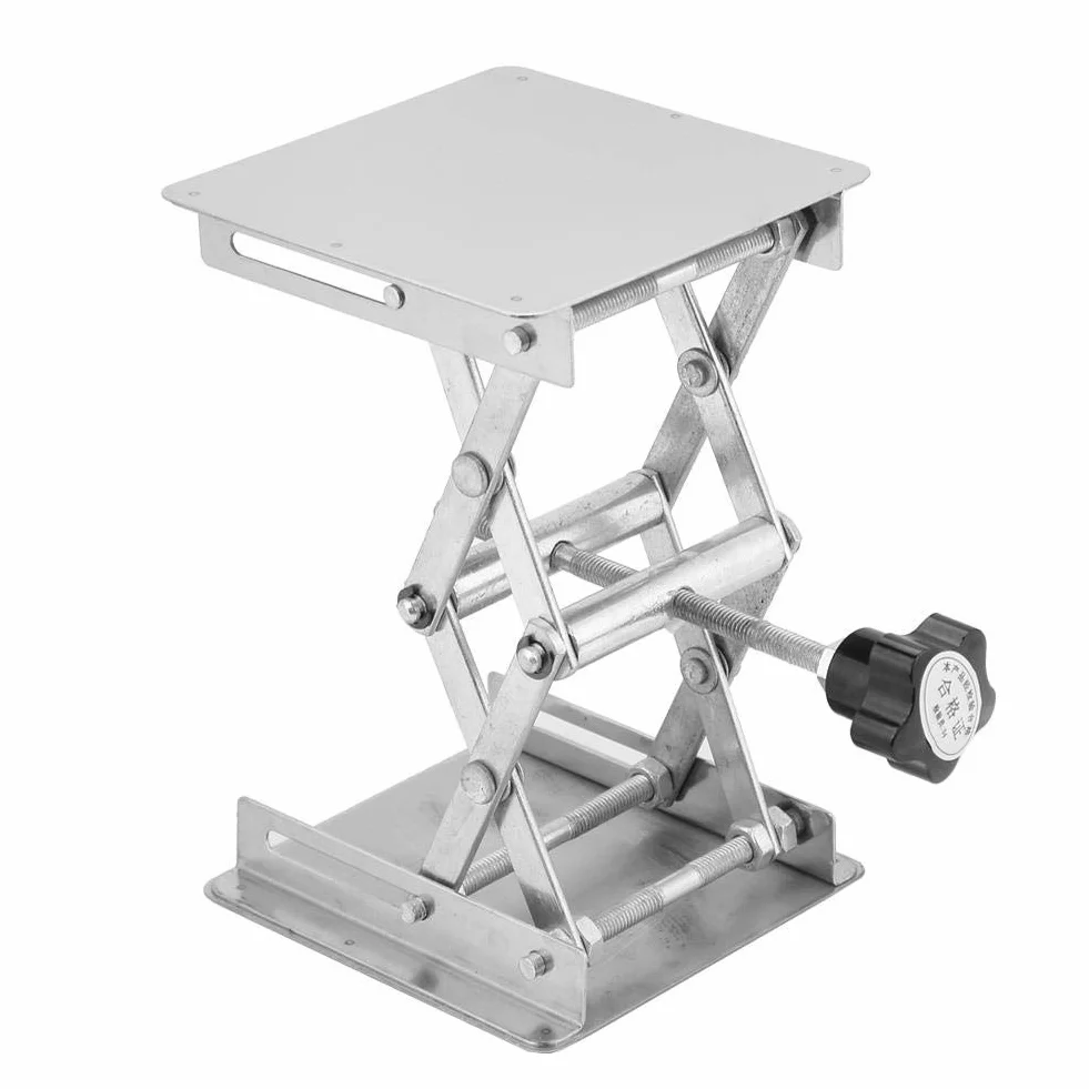 Stojak na nożyczki laboratoryjne, 9,9 x 9,9 cm ze stali nierdzewnej, platforma podnośnika laboratoryjnego, wysoki regulowany rozszerzalny zakres wysokości podnoszenia od 45 mm do 158 mm