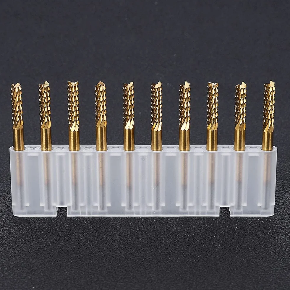10 stücke 3,175mm Hartmetallfräser Schaftfräser 1/8"schaft Titan Beschichtete CNC PCB Gravur Cutter Bit