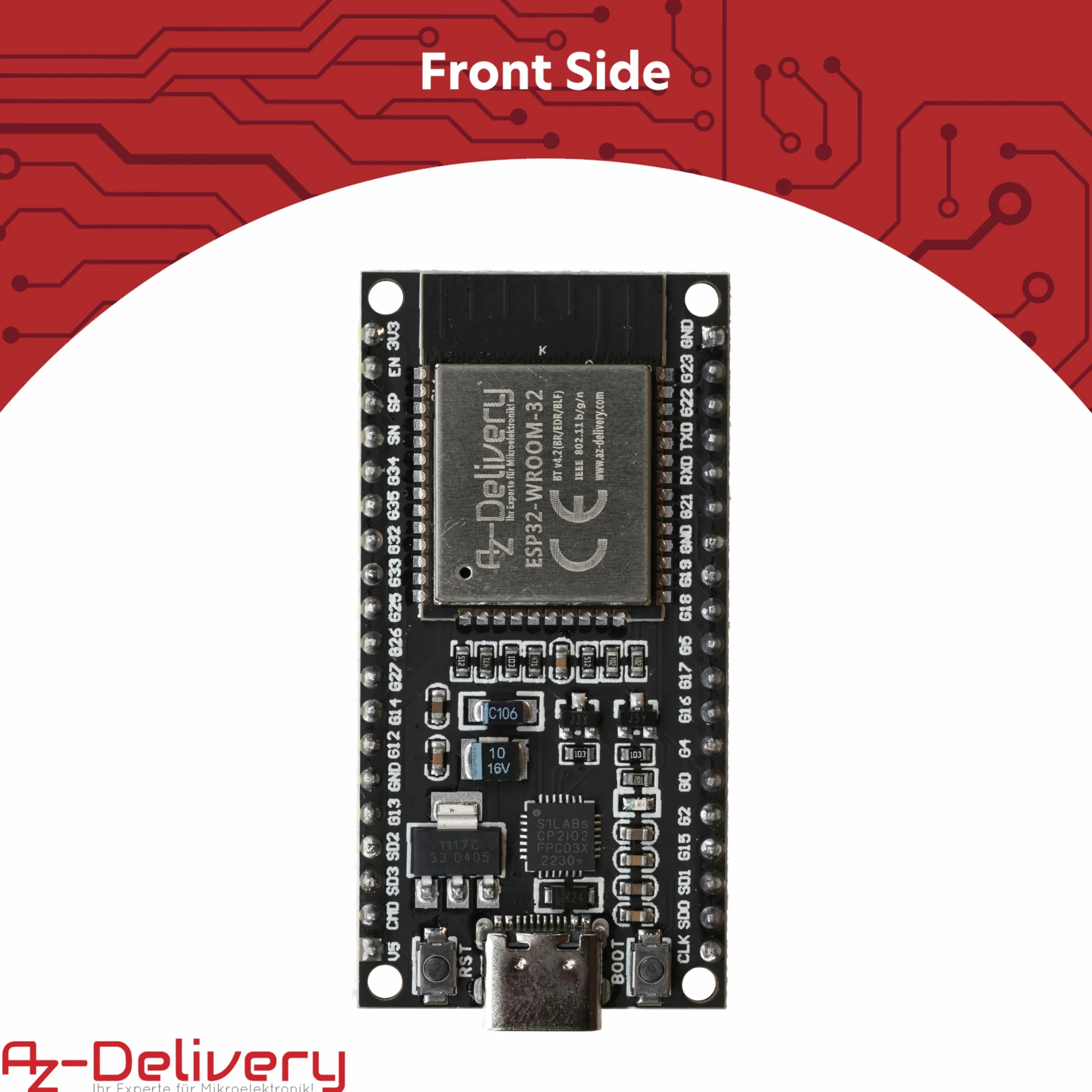 AZDelivery ESP32 NodeMCU Zestaw C Dev WLAN Moduł z CP2102 USB-C ESP32 WROOM 32 Arduino
