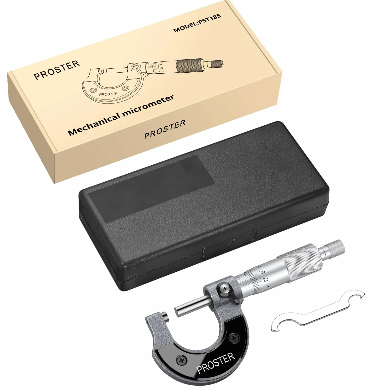Proster Mikrometr zewnętrzny 0-25 mm (0,01 mm podziałki) metryczny zacisk zewnętrzny z kluczem zerowym i pudełkiem do pakowania wysoki zewnętrzny mikrometr metryczny precyzyjne narzędzie maszynowe