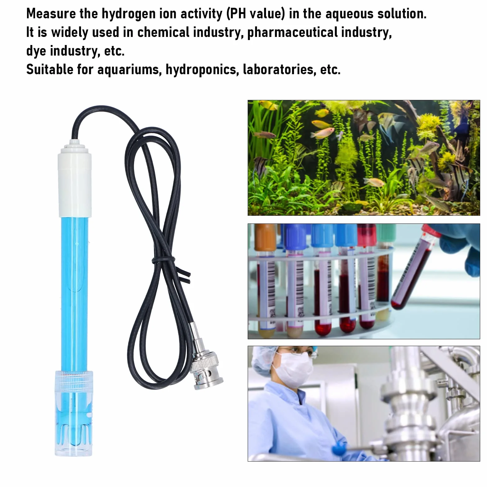 Sonda PH, elektroda PH Trwała, łatwa w użyciu do akwarium do laboratorium do sadzenia wody
