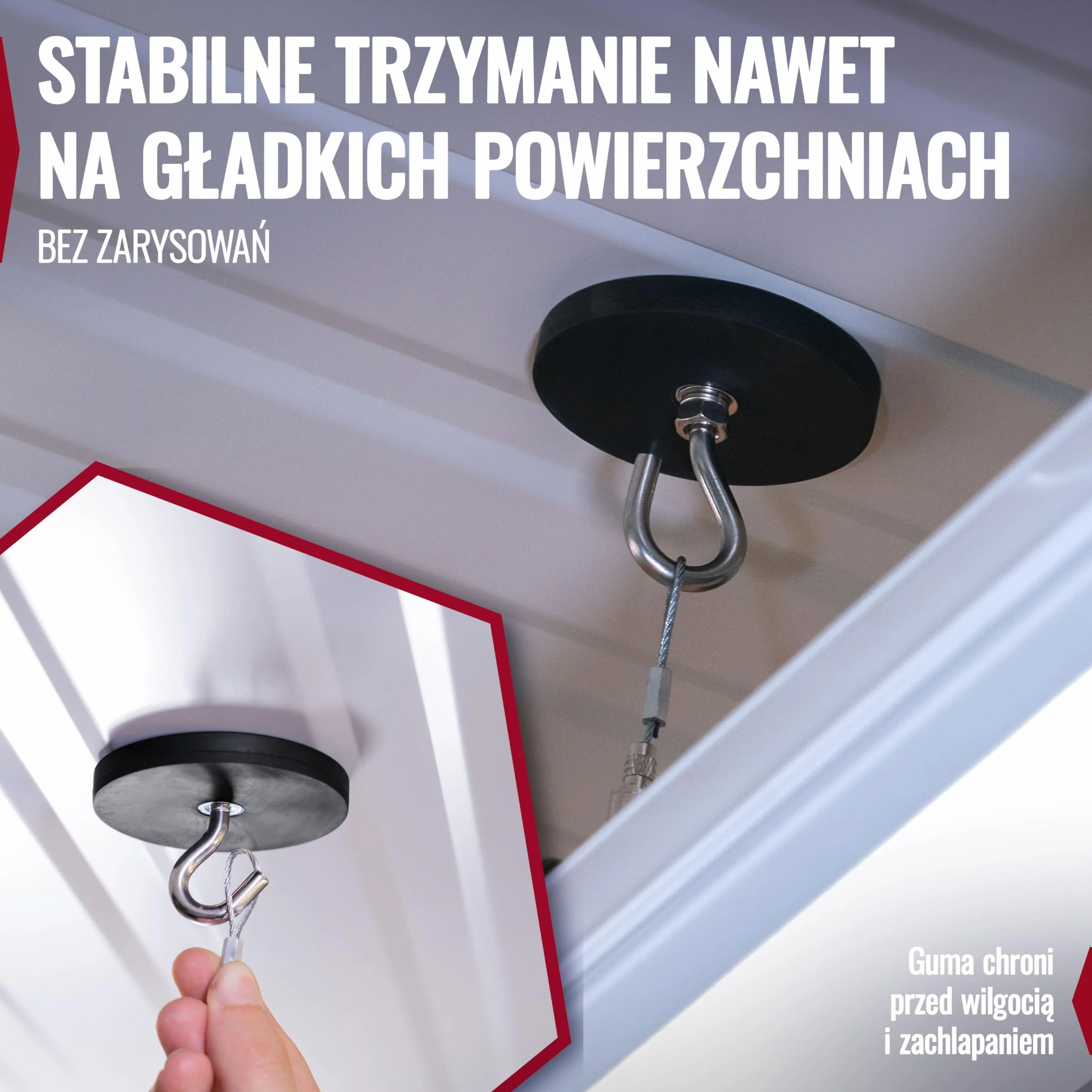 Poppstar 4 gumowe magnesy neodymowe 66 mm M6 siła udźwigu 20 kg
