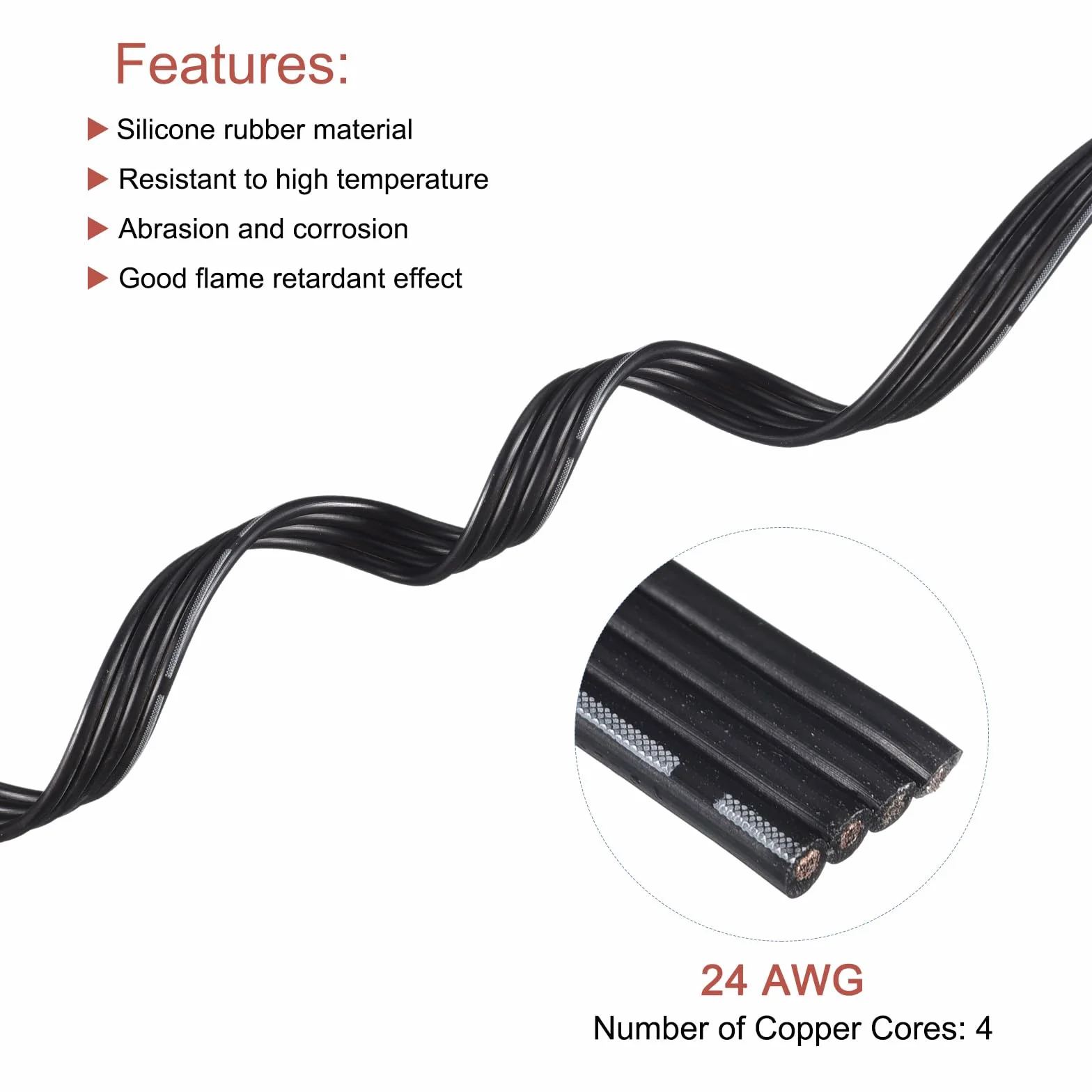 QUARKZMAN 24AWG silikonowy kabel płaski 4-biegunowy 10 m czarny