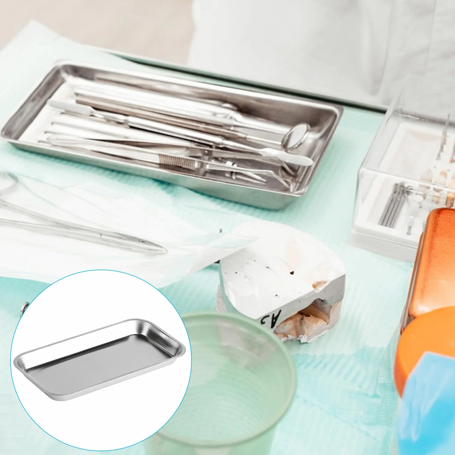 4 szt. prostokątna miska ze stali nierdzewnej, taca na instrumenty, taca ze stali nierdzewnej, taca metalowa, prostokątne tace laboratoryjne, stal nierdzewna, talerze do serwowania do laboratorium